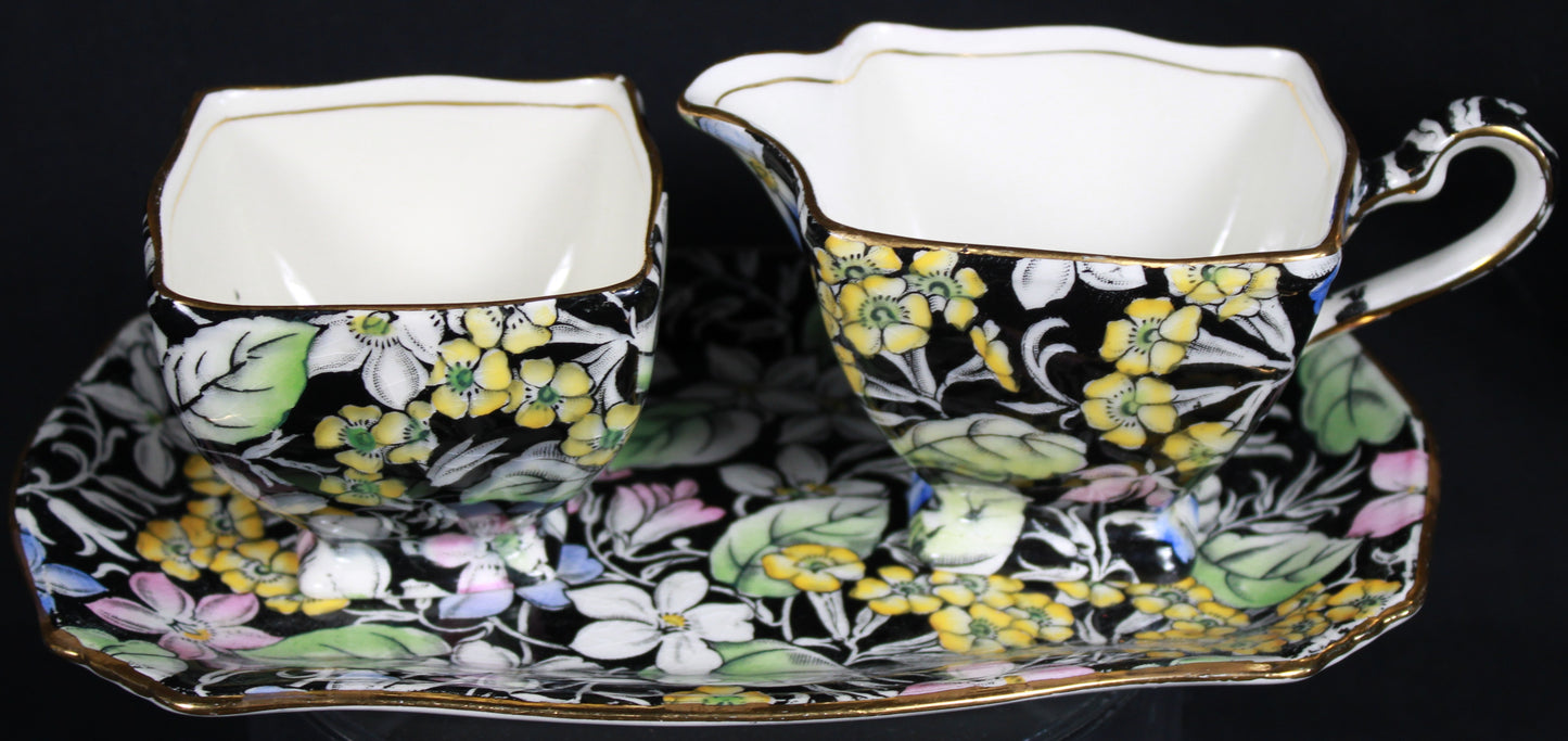 Royal Winton Grimwades "Spring Glory" Chintz Creamer and Sugar Set with Underplate