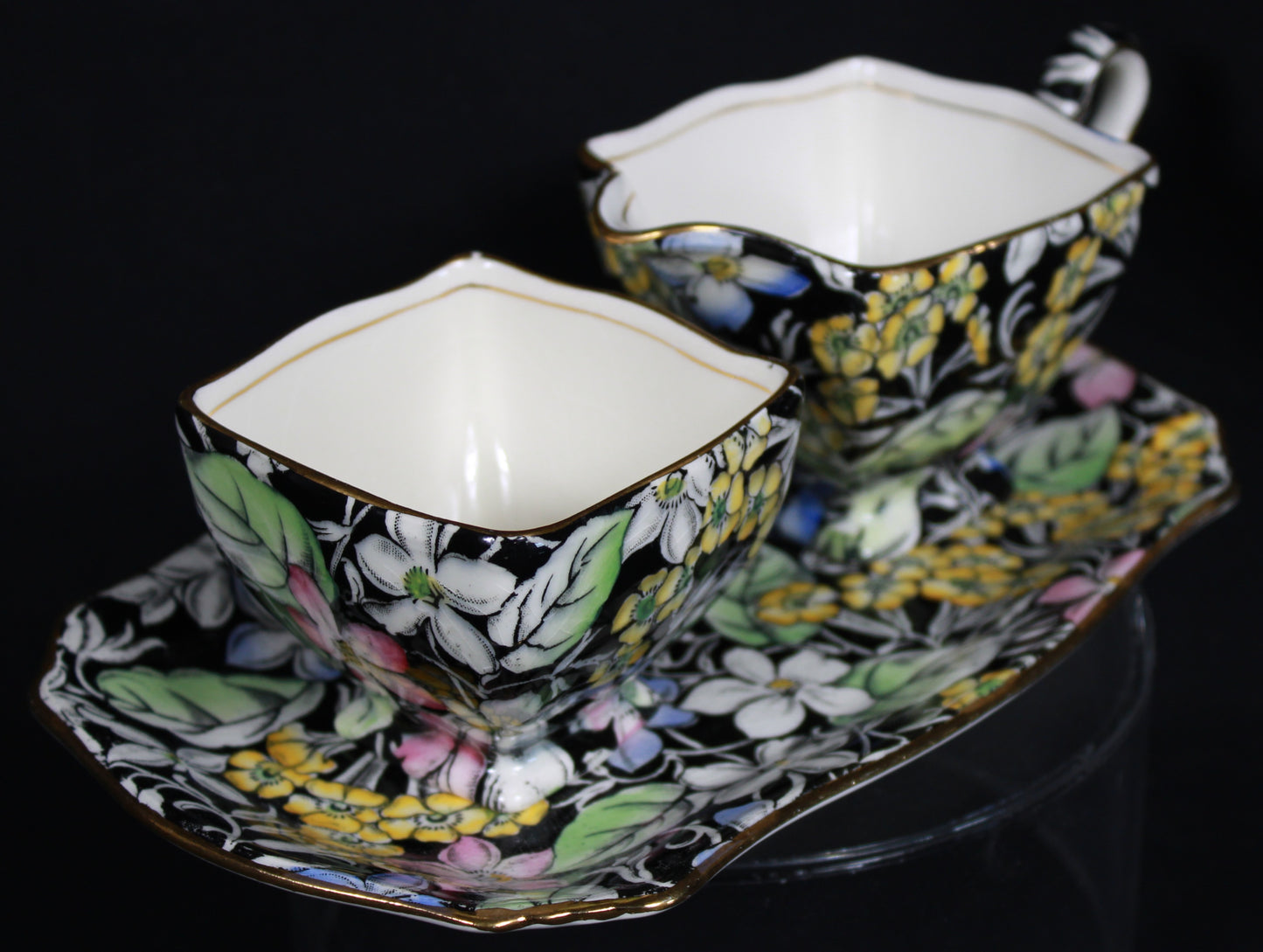 Royal Winton Grimwades "Spring Glory" Chintz Creamer and Sugar Set with Underplate