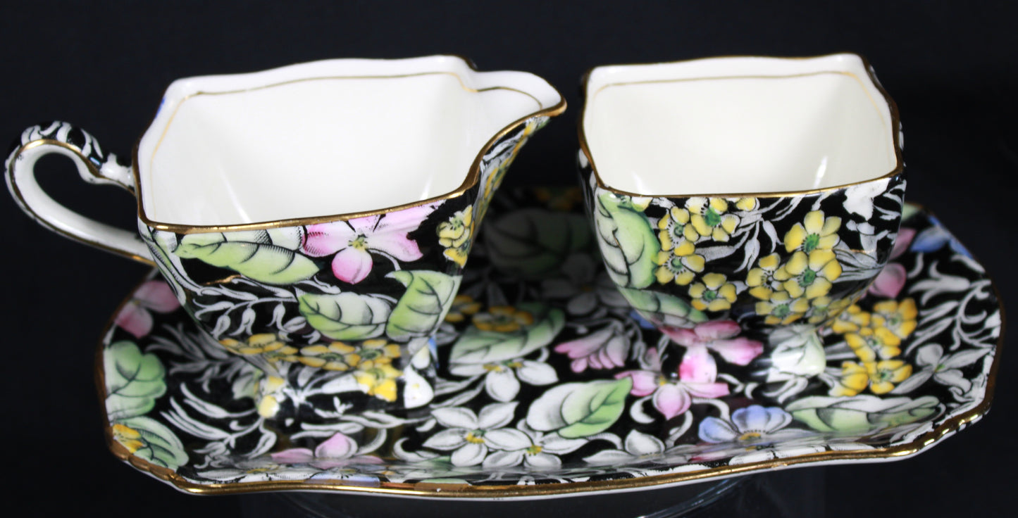 Royal Winton Grimwades "Spring Glory" Chintz Creamer and Sugar Set with Underplate