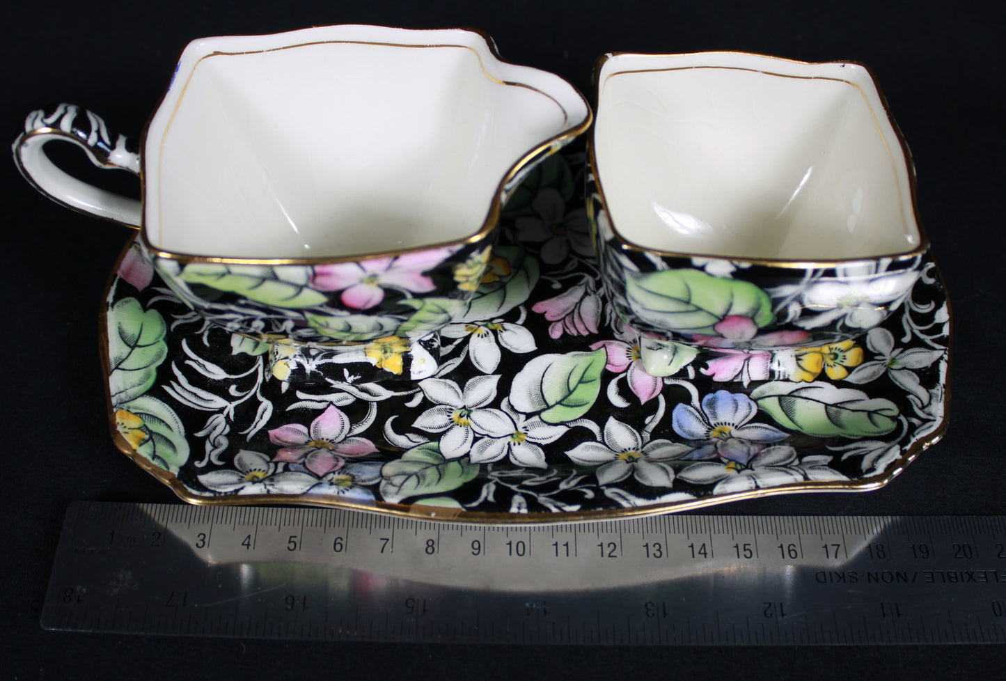 Royal Winton Grimwades "Spring Glory" Chintz Creamer and Sugar Set with Underplate