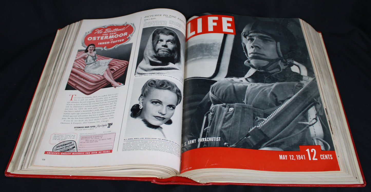 Bound Volume of Vintage Life Magazines April to June 1941 WWII Era