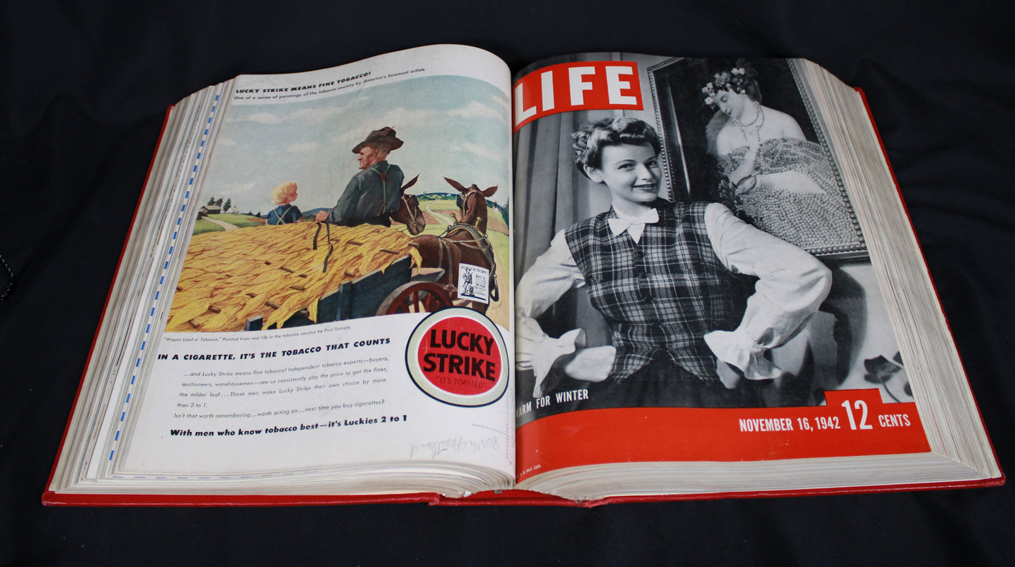 Bound Volume of Vintage Life Magazines October to December 1942 WWII Era