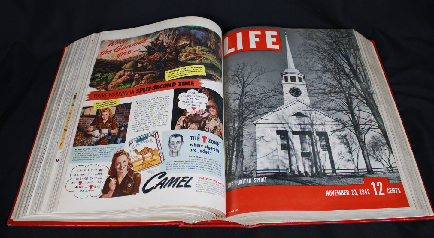 Bound Volume of Vintage Life Magazines October to December 1942 WWII Era