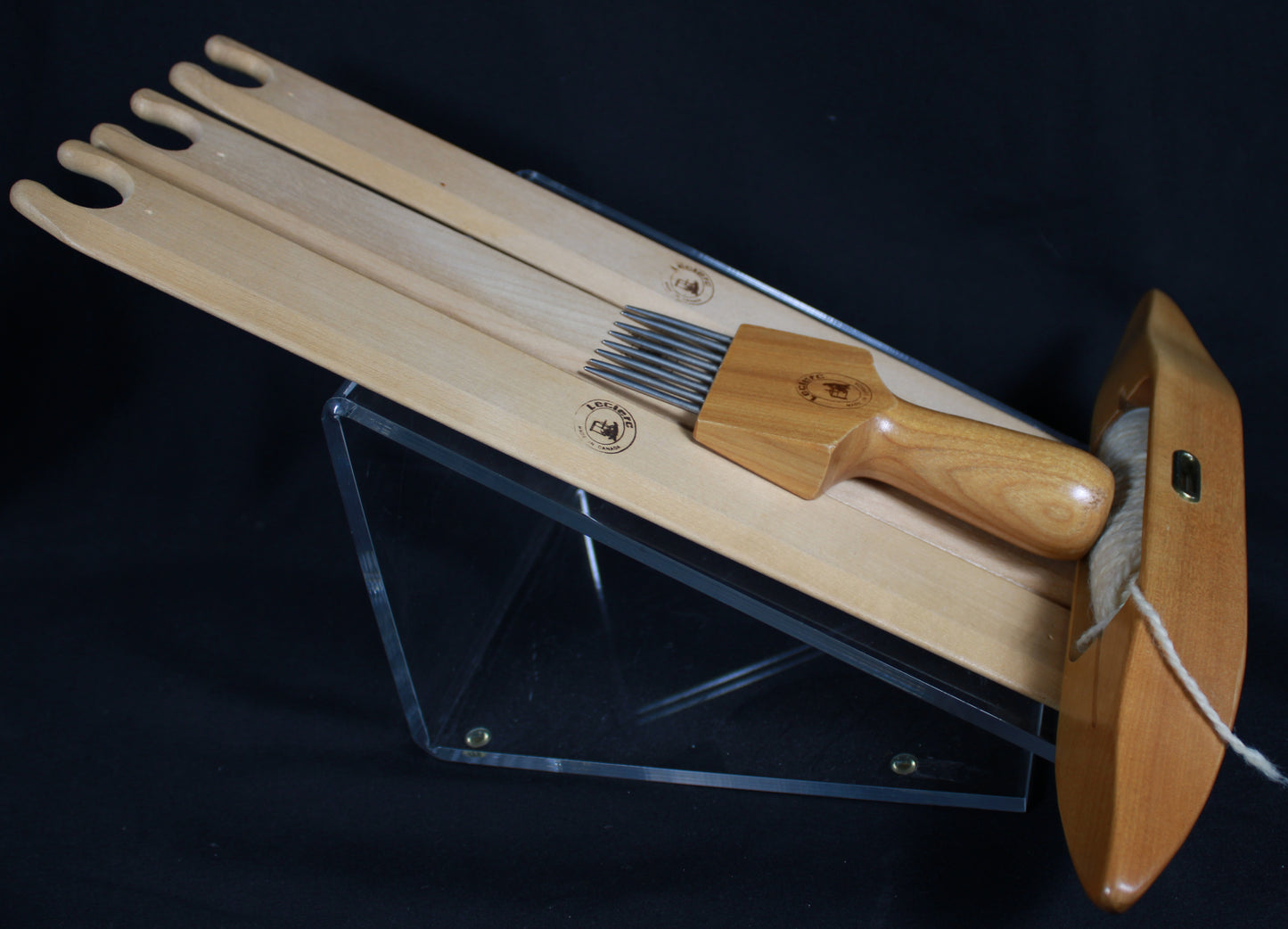 Leclerc Wooden Weaving and Tapestry Tools Set Boat Shuttle Shuttles and Beater Comb