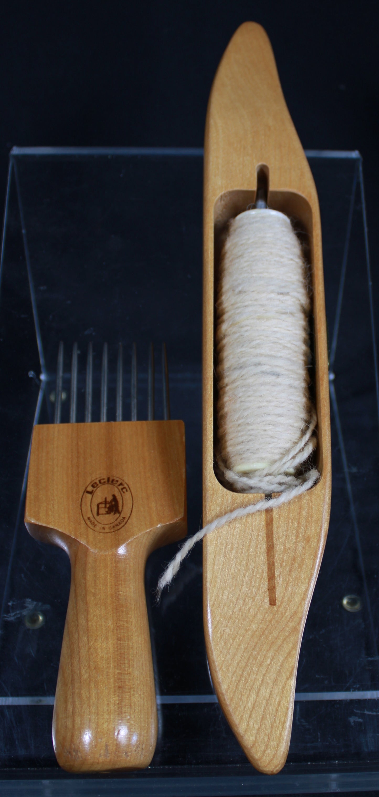 Leclerc Wooden Weaving and Tapestry Tools Set Boat Shuttle Shuttles and Beater Comb