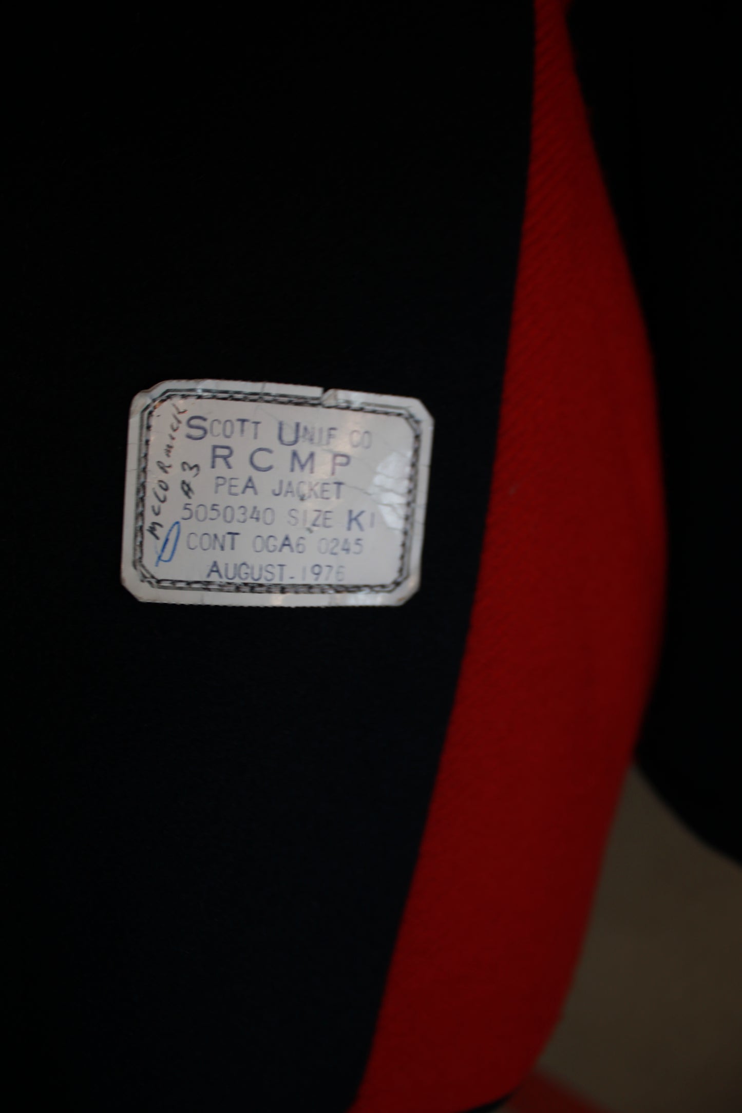 Vintage 1976 Scott Uniform Co RCMP Wool Pea Jacket Size K1