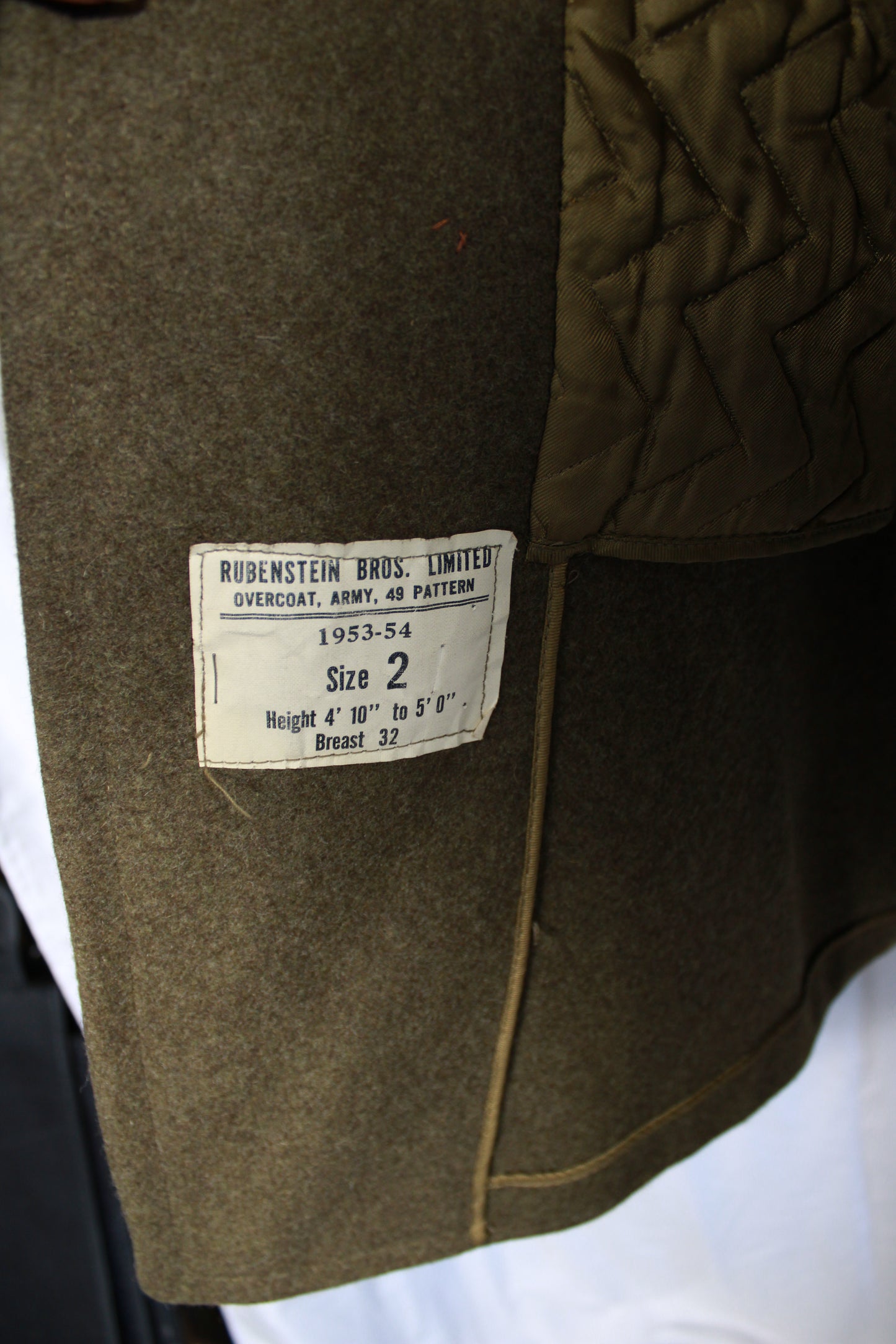 Vintage 1953-54 Rubenstein Bros Canadian Army 49 Pattern Wool Overcoat Jacket Size 2