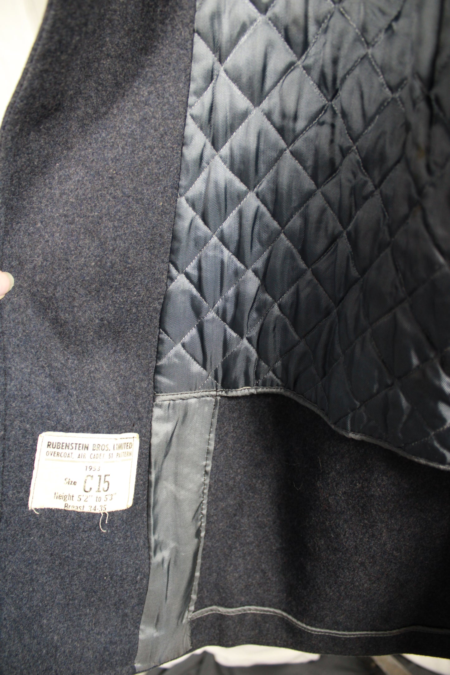 Vintage 1953 Rubenstein Bros Canadian Air Cadet 51 Pattern Wool Overcoat Size C15