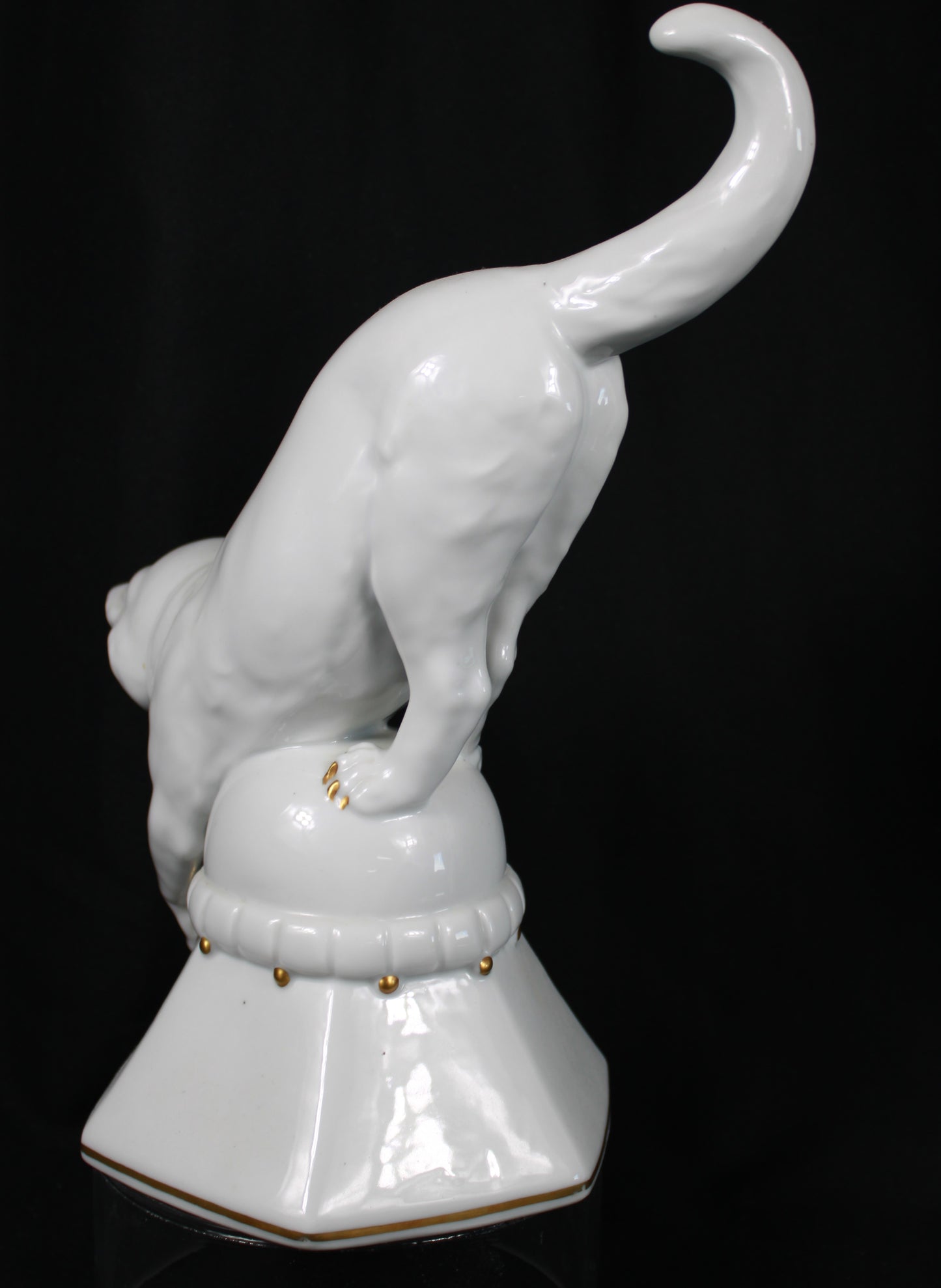White Porcelain Cat Figurine with Gold Accents