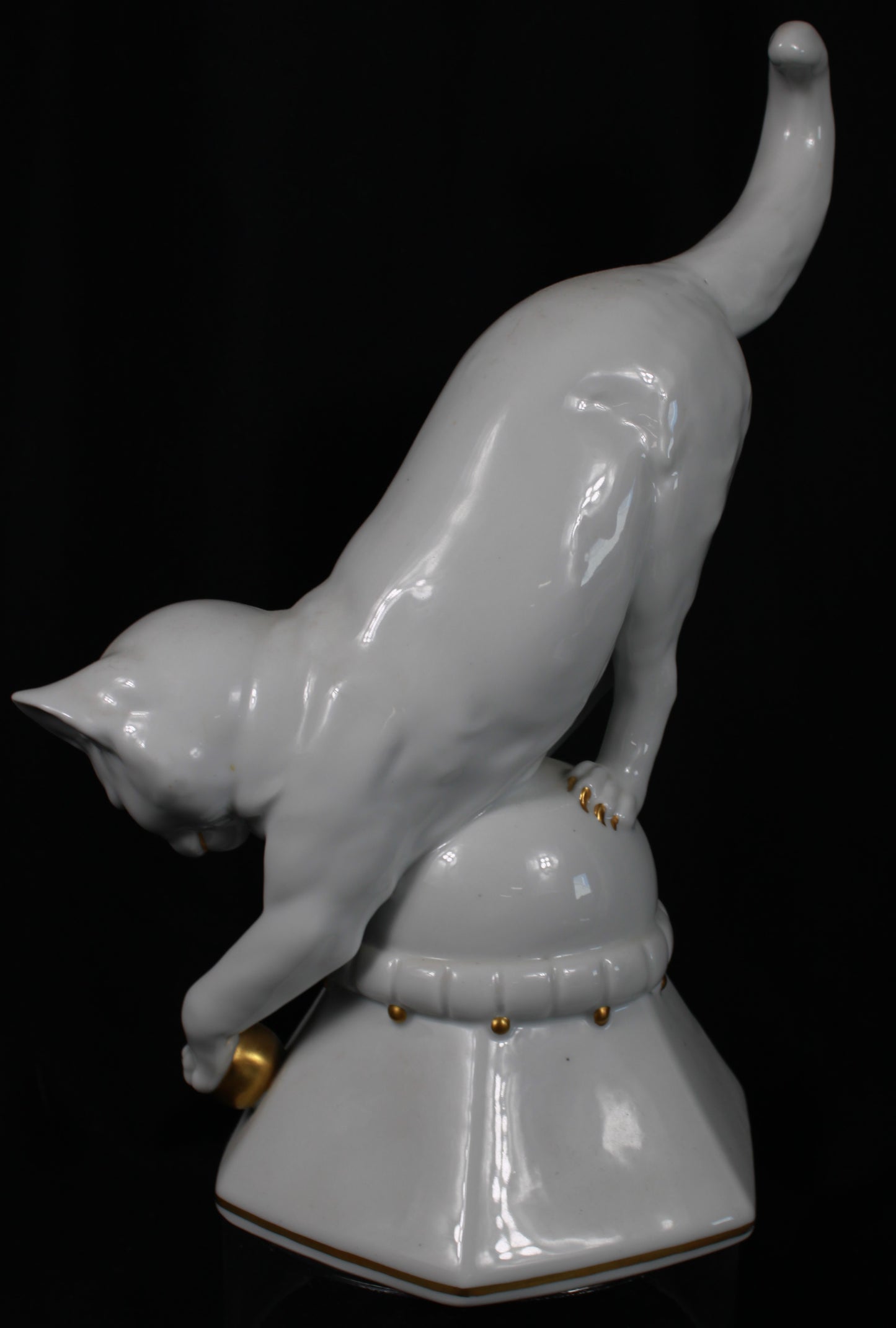 White Porcelain Cat Figurine with Gold Accents