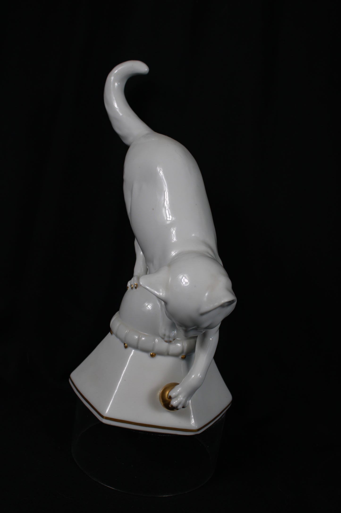White Porcelain Cat Figurine with Gold Accents