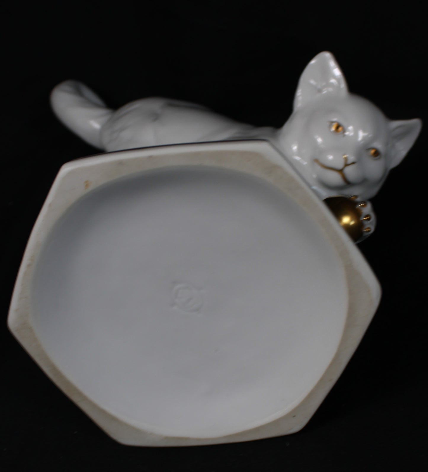 White Porcelain Cat Figurine with Gold Accents