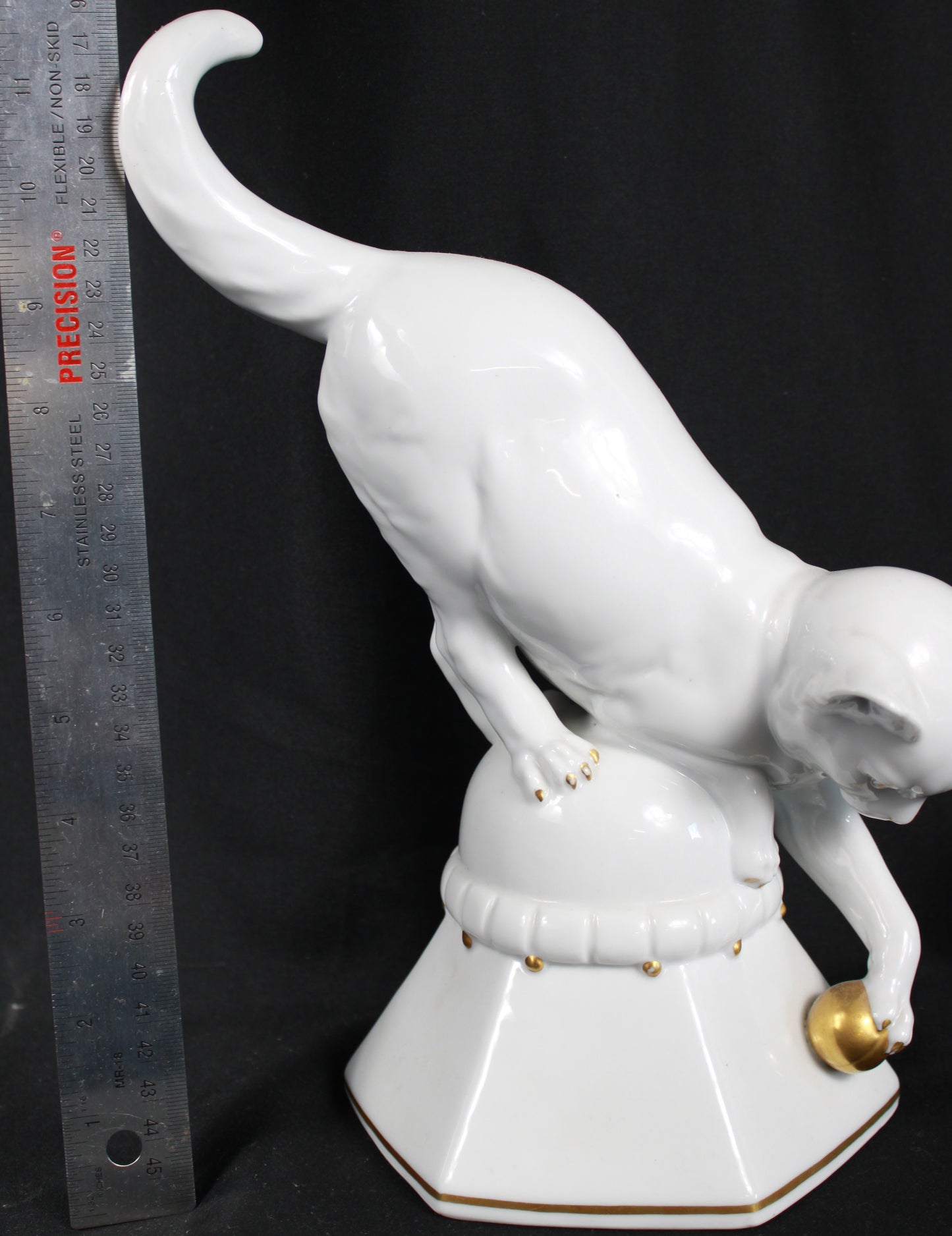 White Porcelain Cat Figurine with Gold Accents
