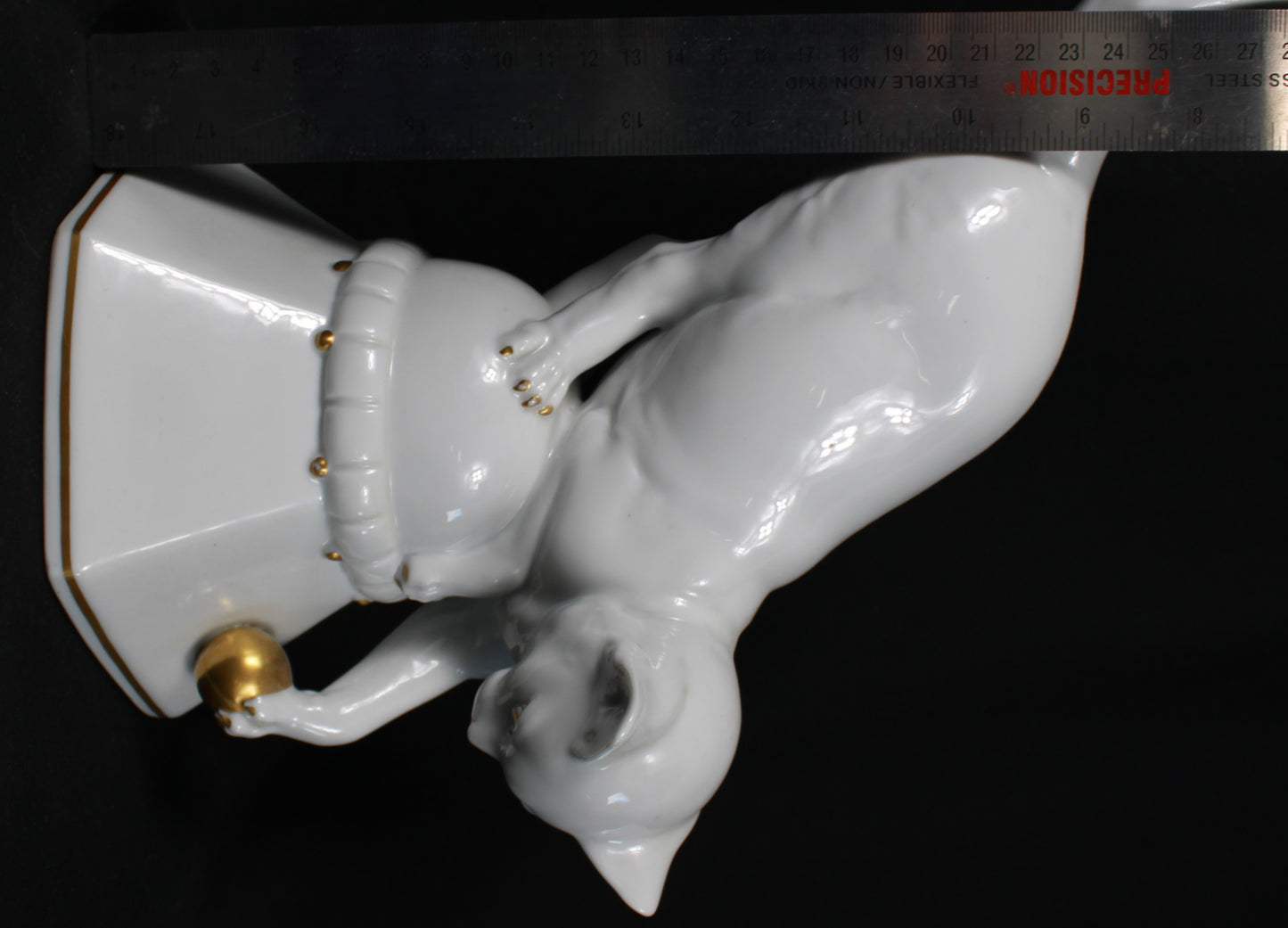White Porcelain Cat Figurine with Gold Accents