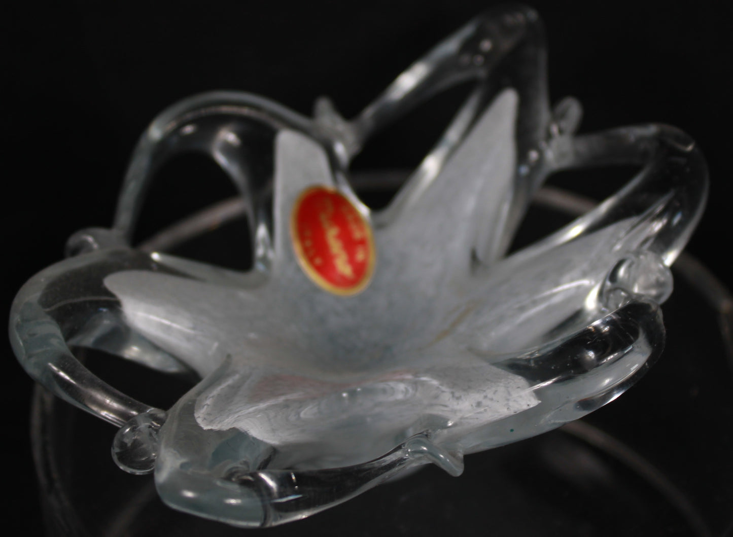 Murano Italy White Spatter Art Glass Starfish Bowl - With Original Sticker