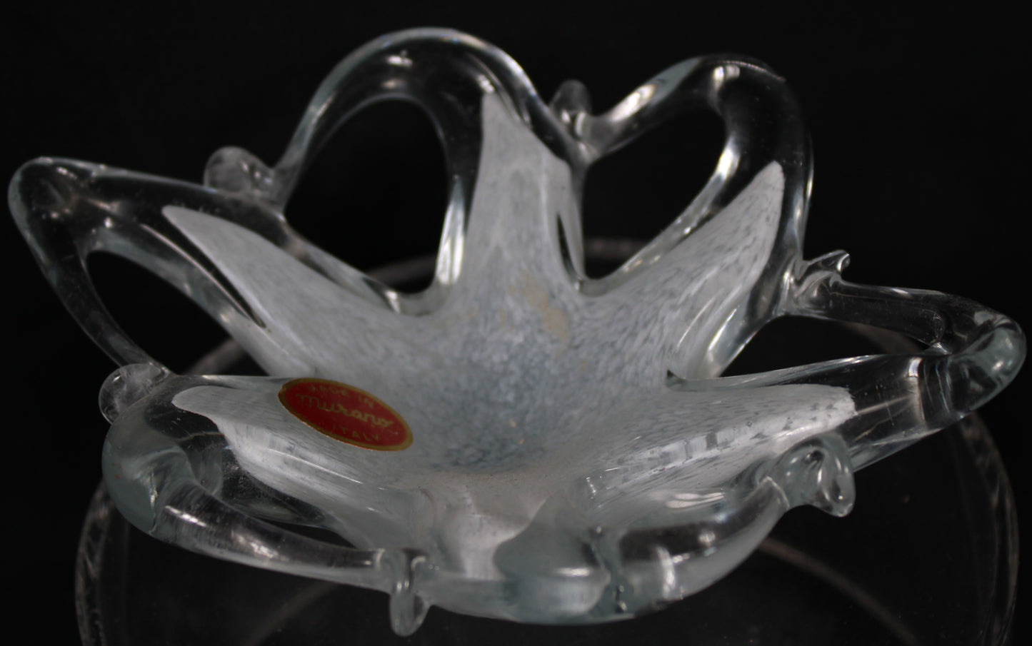 Murano Italy White Spatter Art Glass Starfish Bowl - With Original Sticker