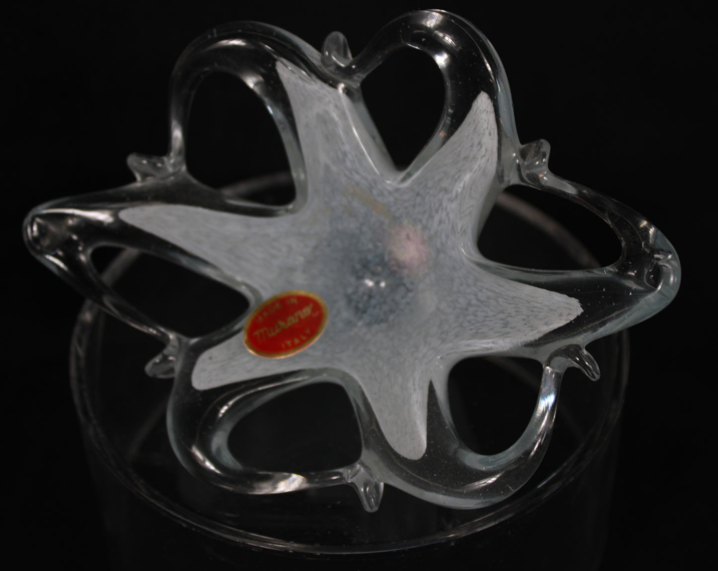 Murano Italy White Spatter Art Glass Starfish Bowl - With Original Sticker