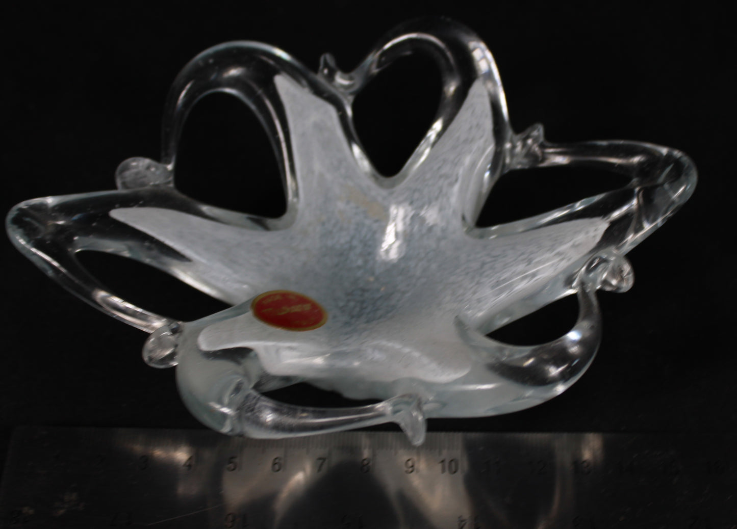 Murano Italy White Spatter Art Glass Starfish Bowl - With Original Sticker