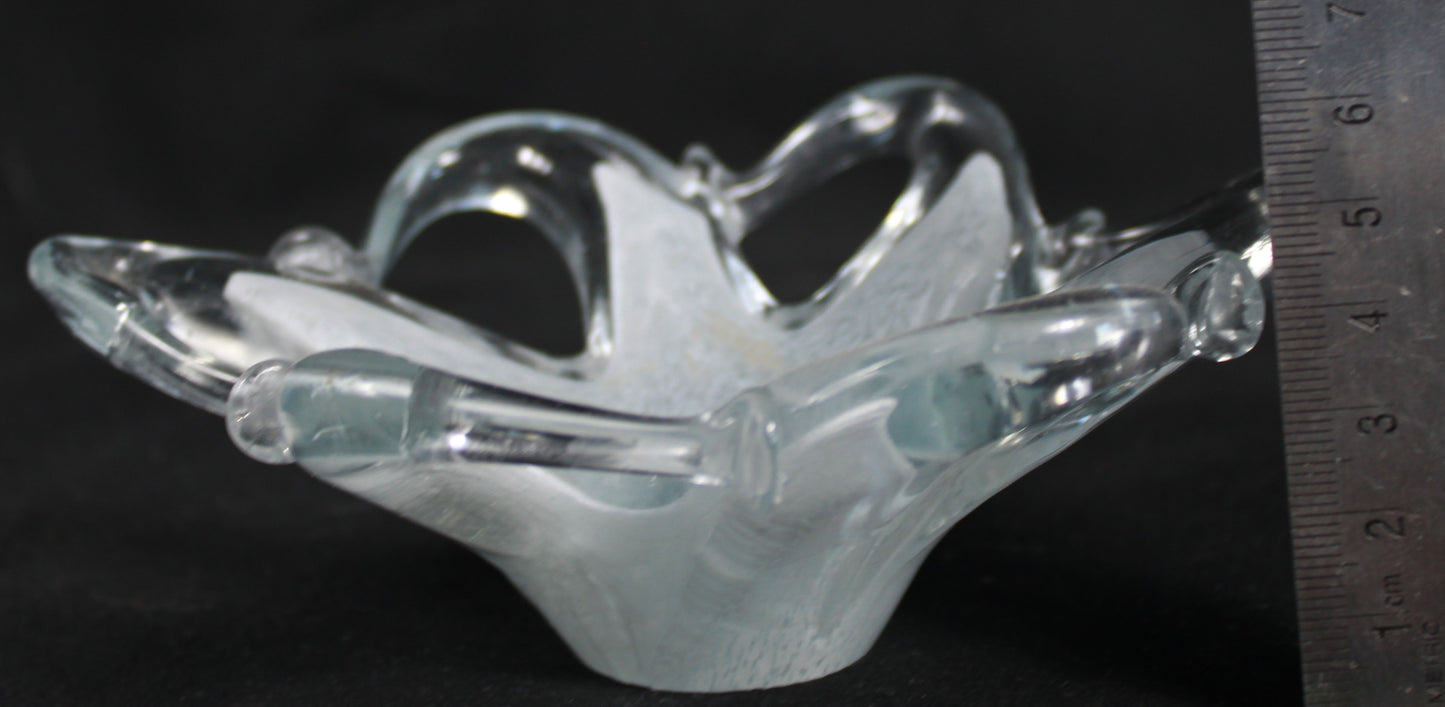 Murano Italy White Spatter Art Glass Starfish Bowl - With Original Sticker