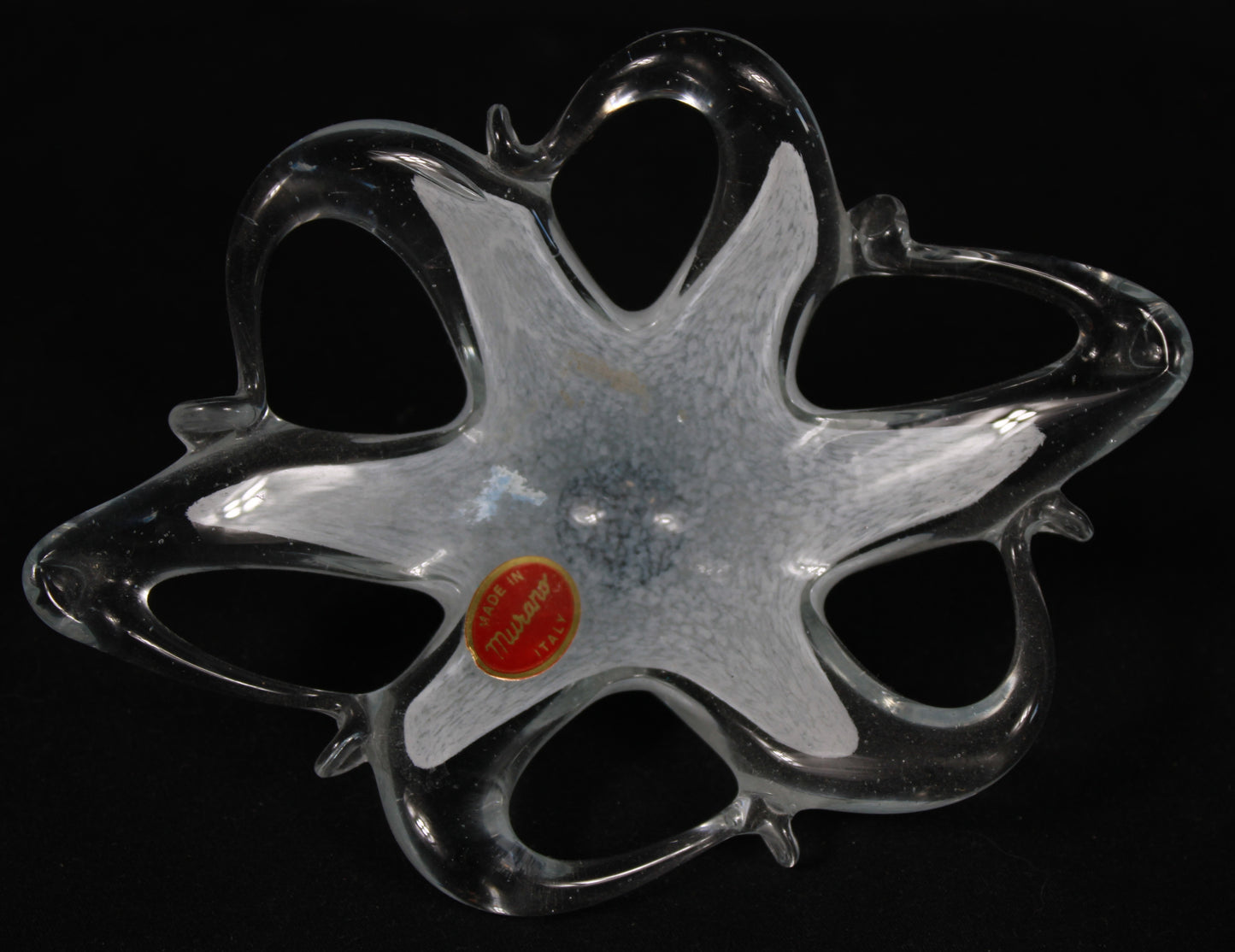 Murano Italy White Spatter Art Glass Starfish Bowl - With Original Sticker