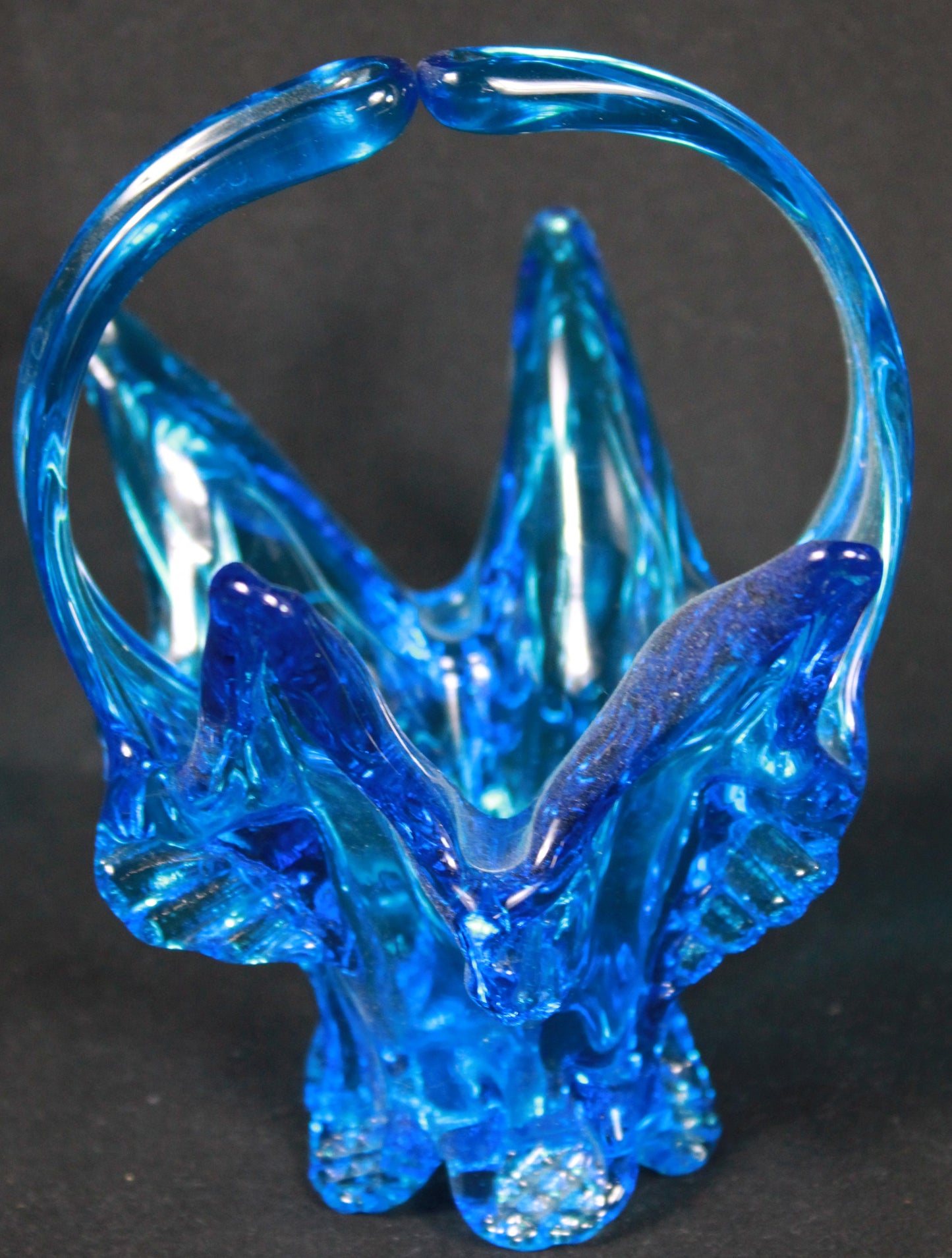 Vintage Blue Art Glass Basket with Splendid Sculptural Details