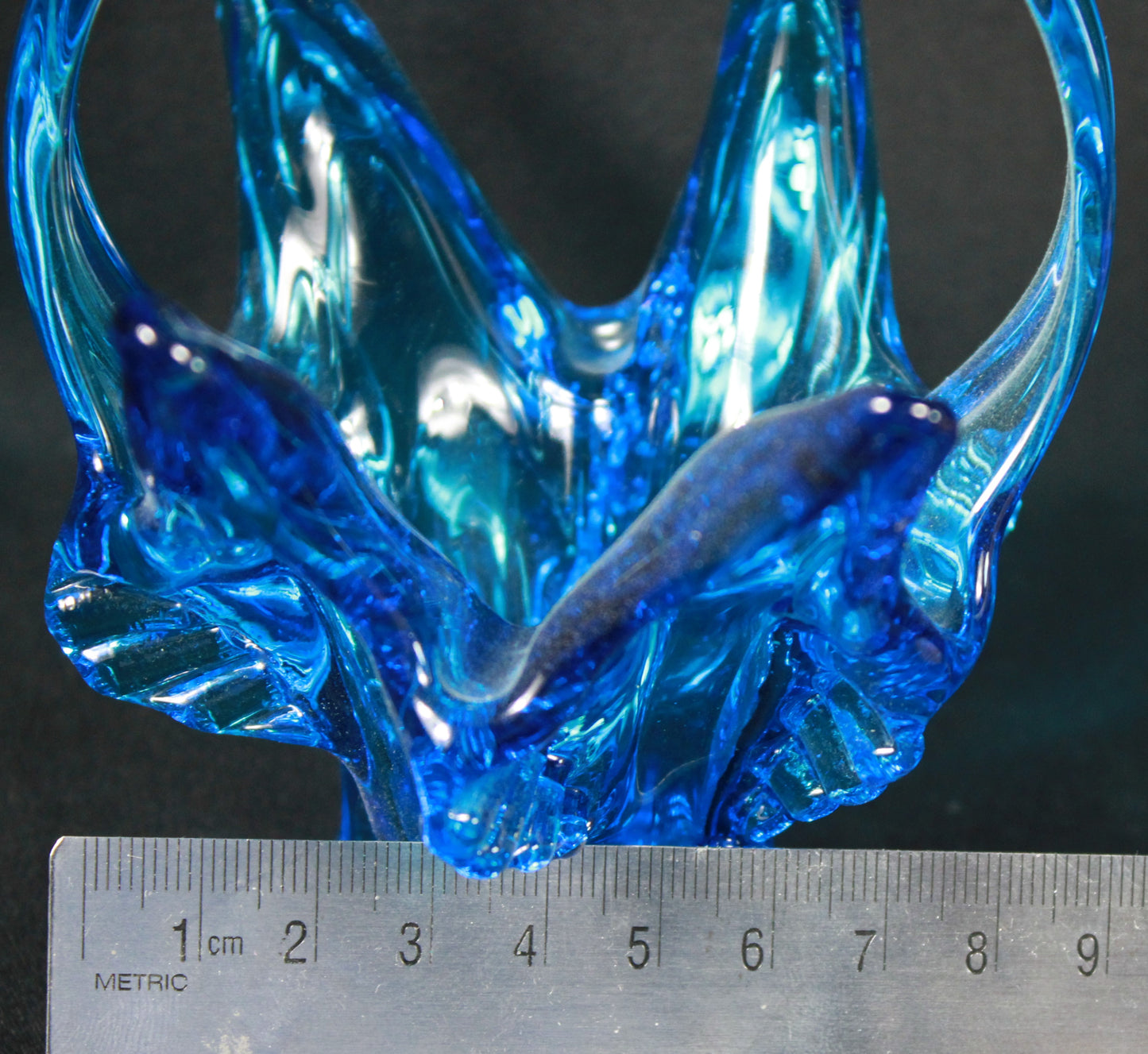 Vintage Blue Art Glass Basket with Splendid Sculptural Details