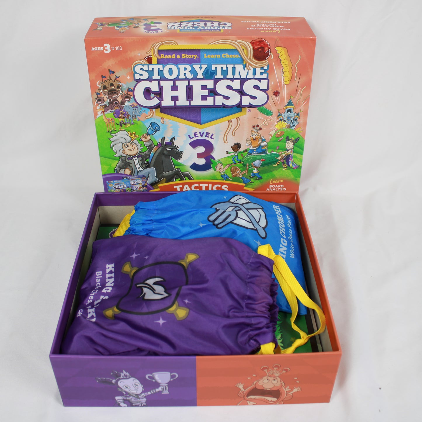 Story Time Chess game set with colorful packaging on a white background