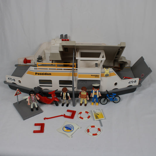 Toy boat set with figures and accessories on a white background