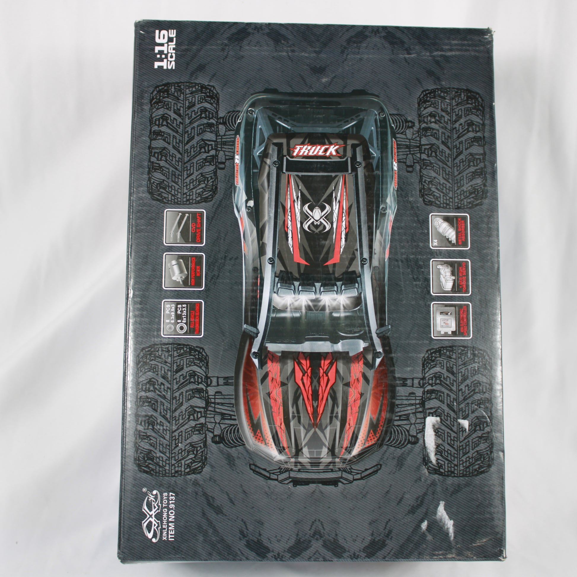 Model truck packaging with detailed graphics on a white background