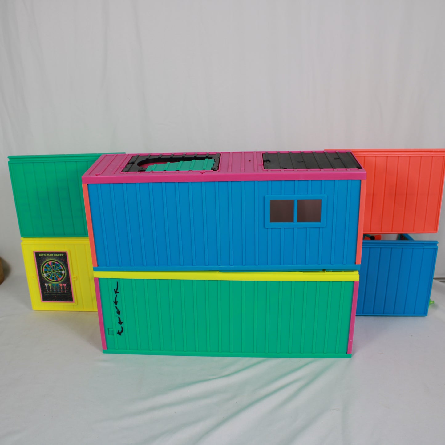 Colorful toy building set on a plain background