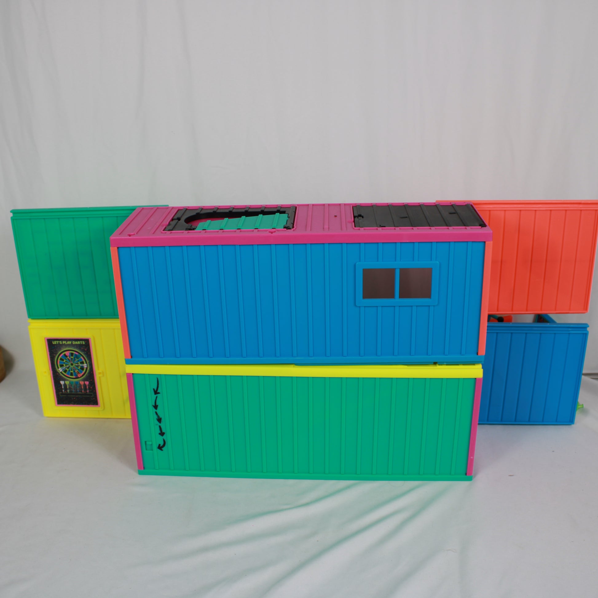 Colorful toy building set on a plain background