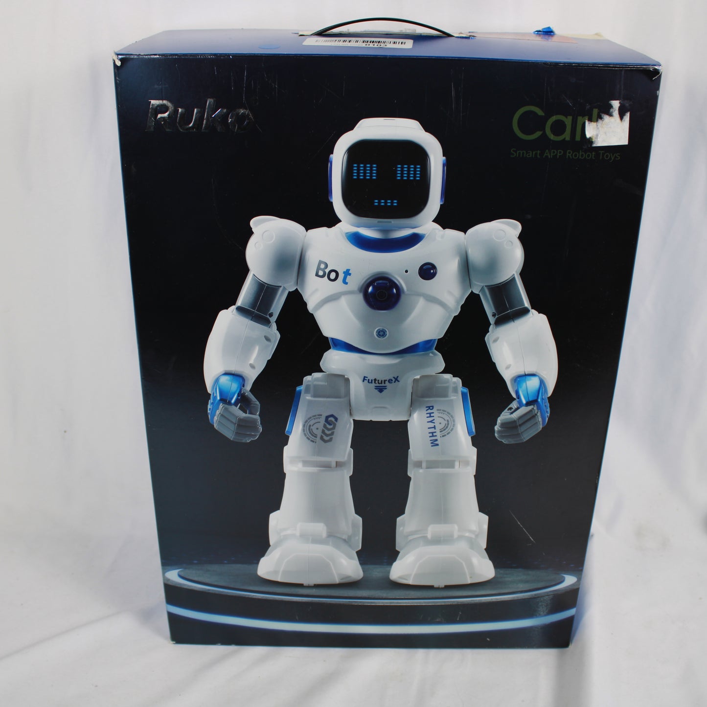 Robot toy with 'Ruko' branding on a black box