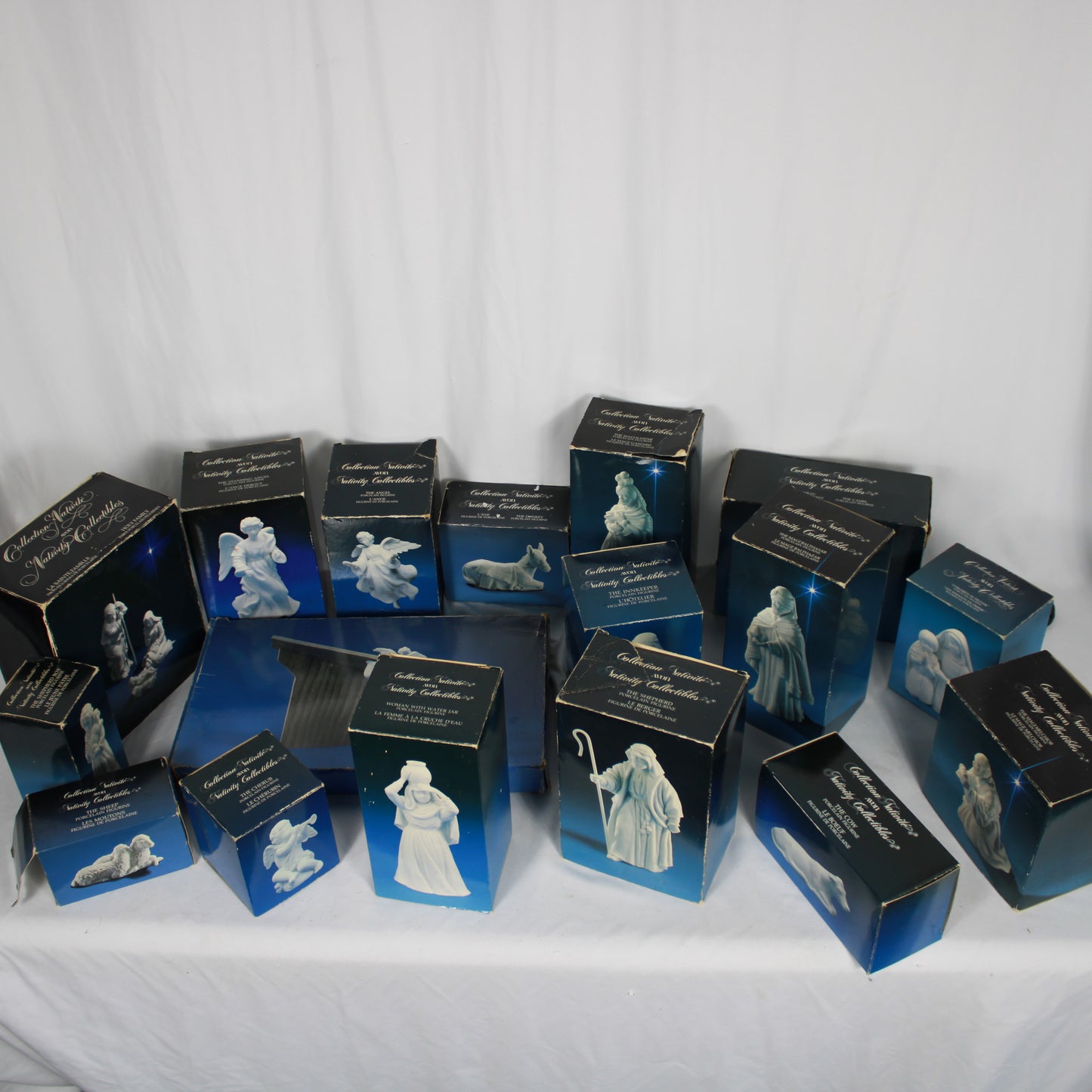 Vintage Avon Nativity Collectibles White Porcelain Figurine 17-Piece Set with Boxes
