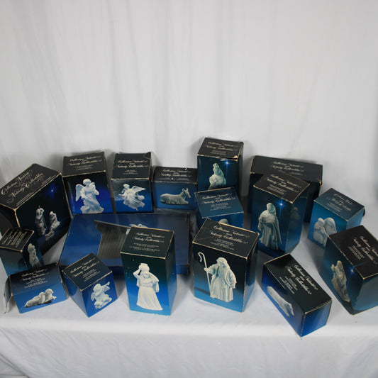 Vintage Avon Nativity Collectibles White Porcelain Figurine 17-Piece Set with Boxes