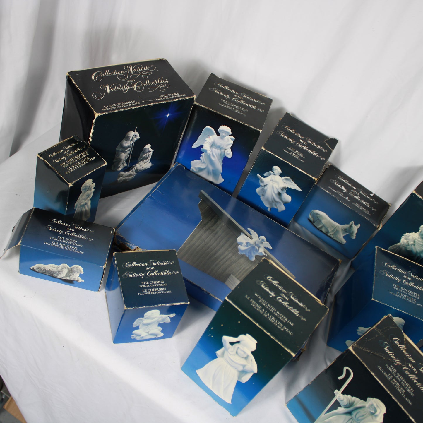 Vintage Avon Nativity Collectibles White Porcelain Figurine 17-Piece Set with Boxes