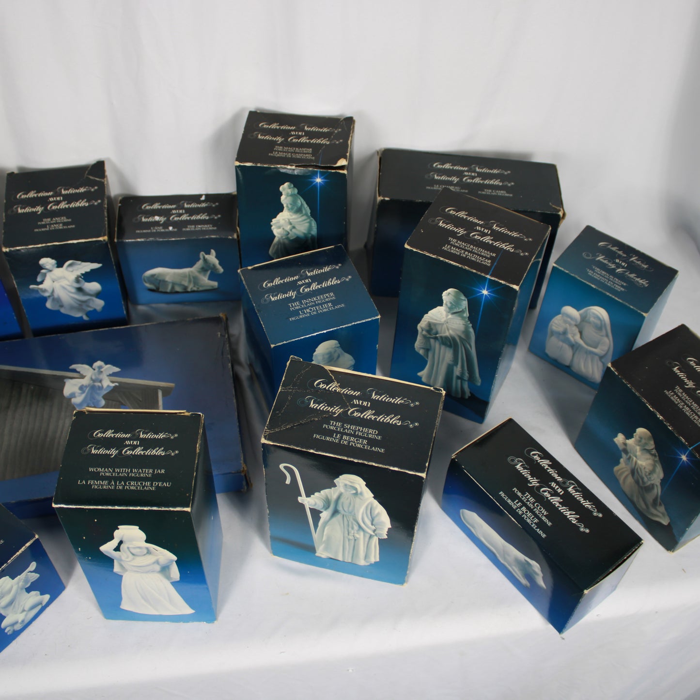 Vintage Avon Nativity Collectibles White Porcelain Figurine 17-Piece Set with Boxes