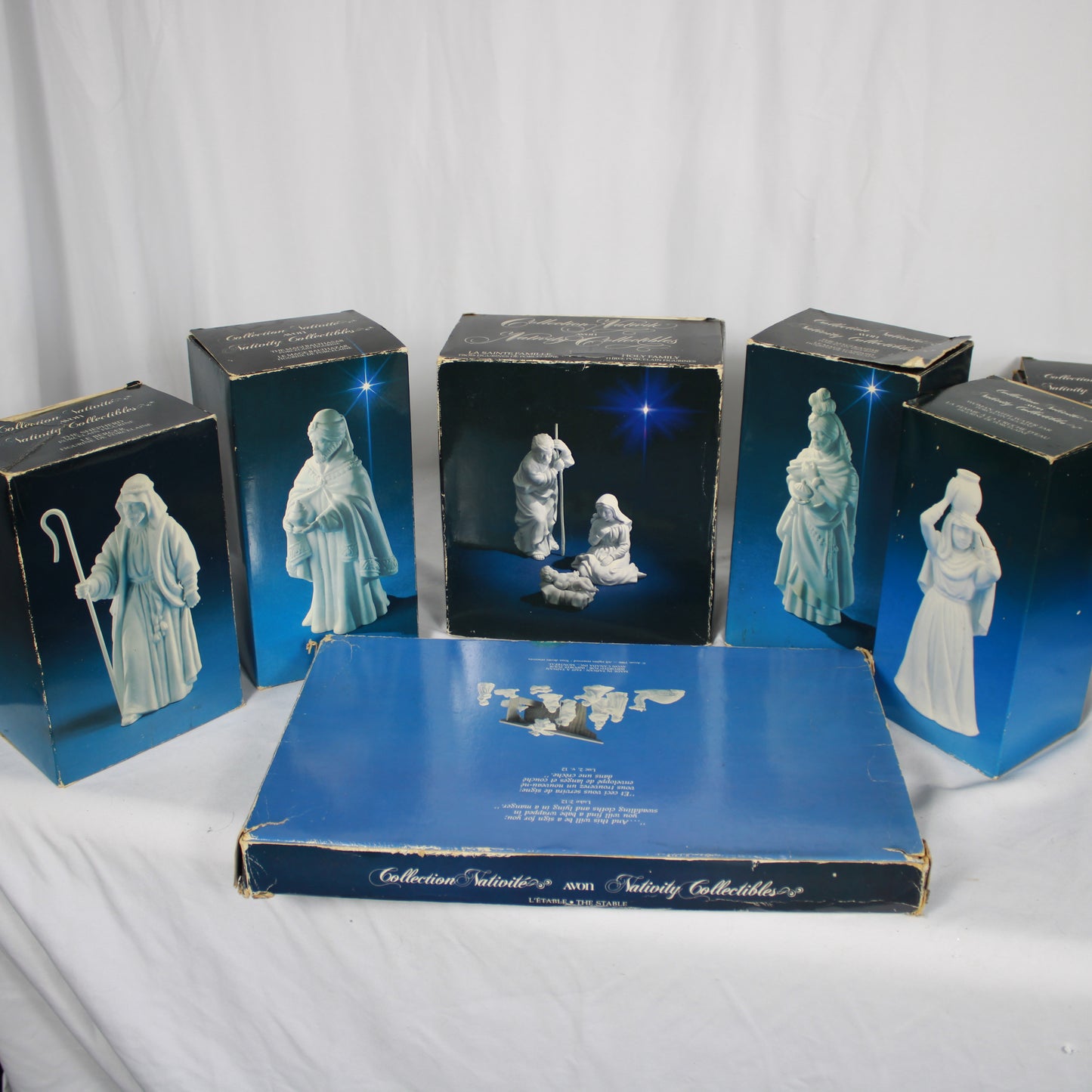 Vintage Avon Nativity Collectibles White Porcelain Figurine 17-Piece Set with Boxes