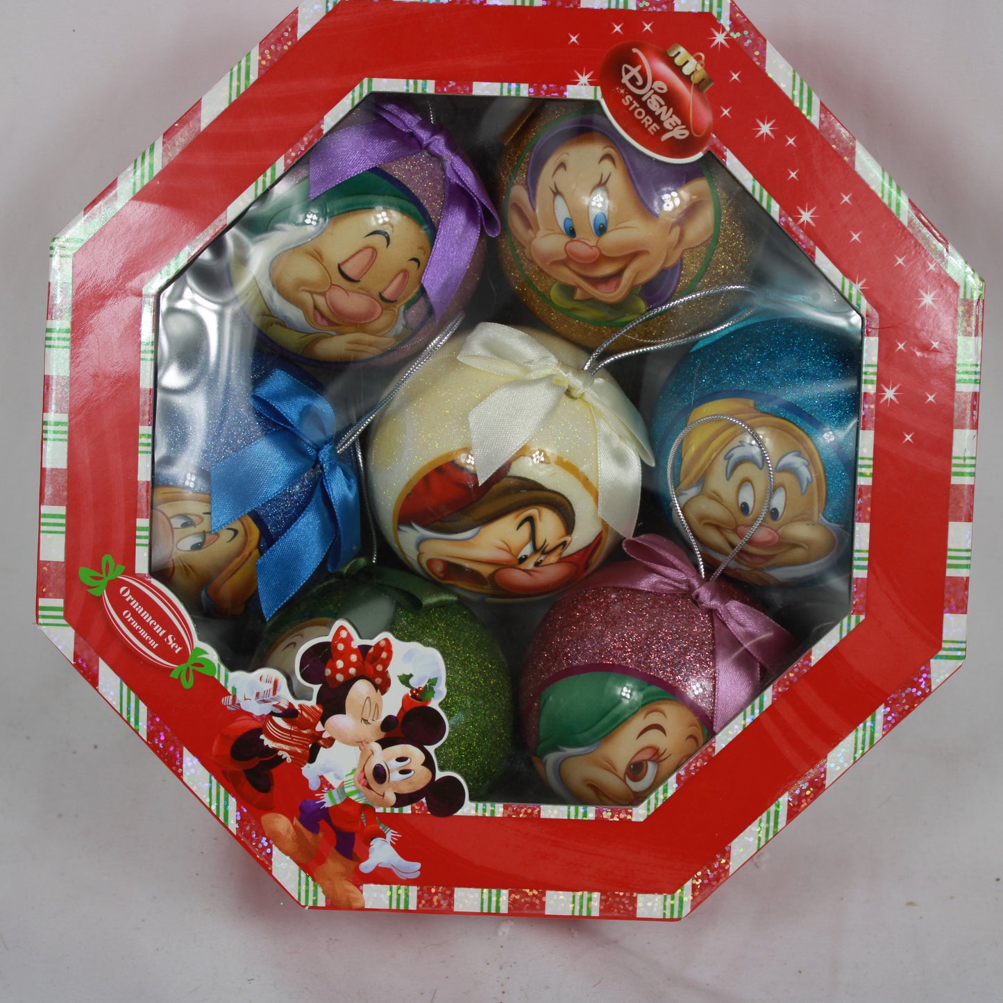 Snow White Seven Dwarfs Glitter Christmas Ornament 7 Piece Set