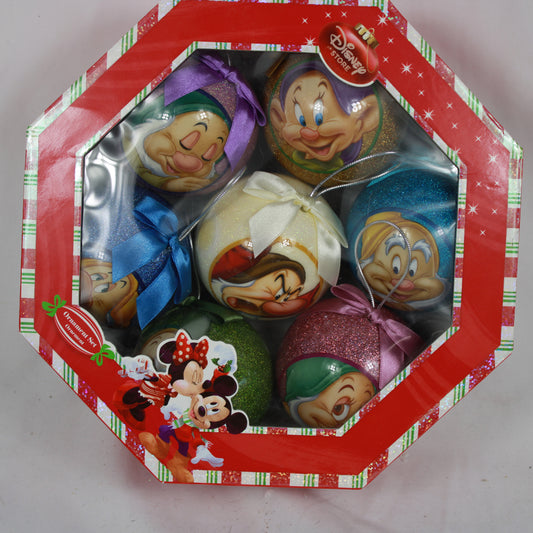 Snow White Seven Dwarfs Glitter Christmas Ornament 7 Piece Set