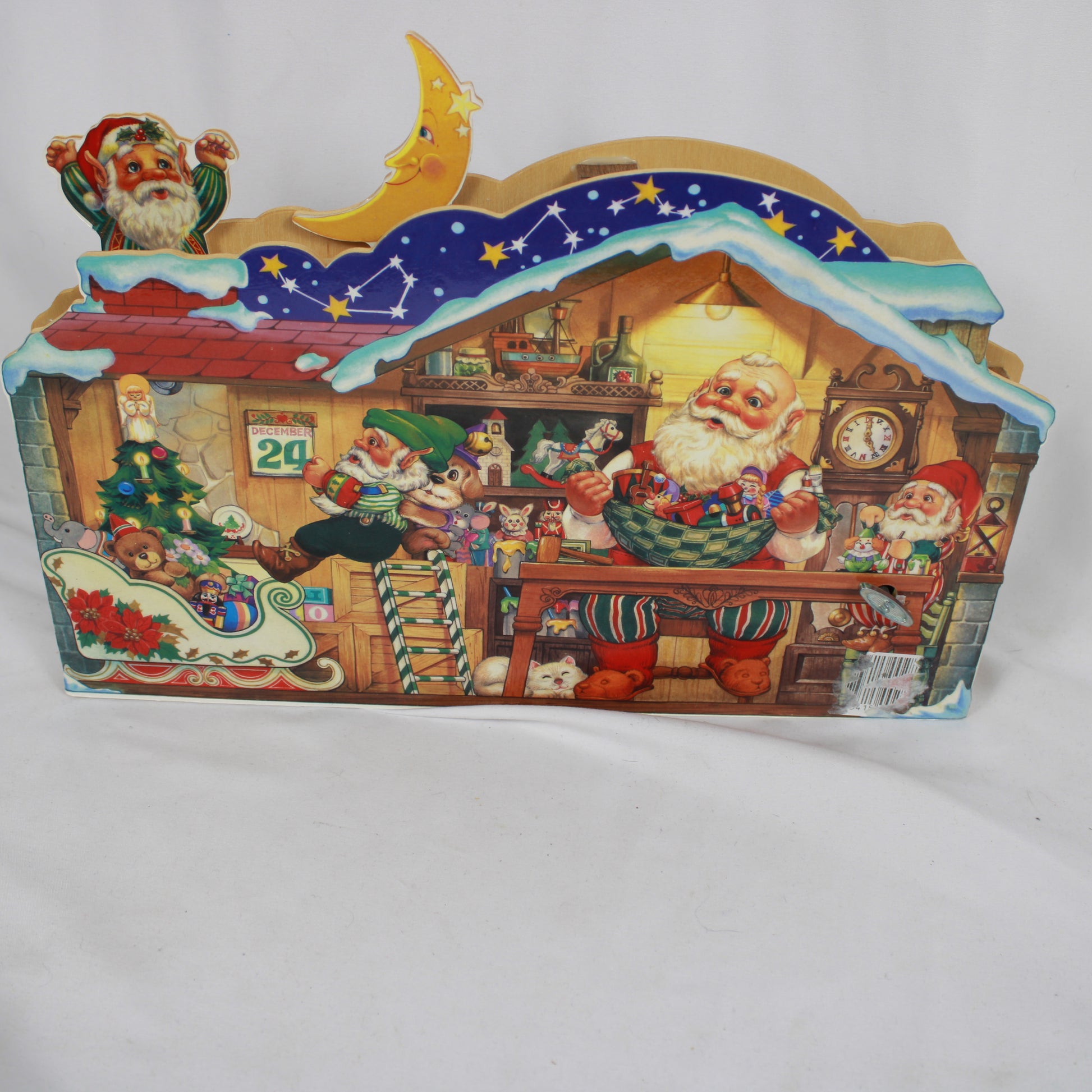 1994 San Francisco Music Box Co 3D Santa's Workshop Animated Wooden Music Box