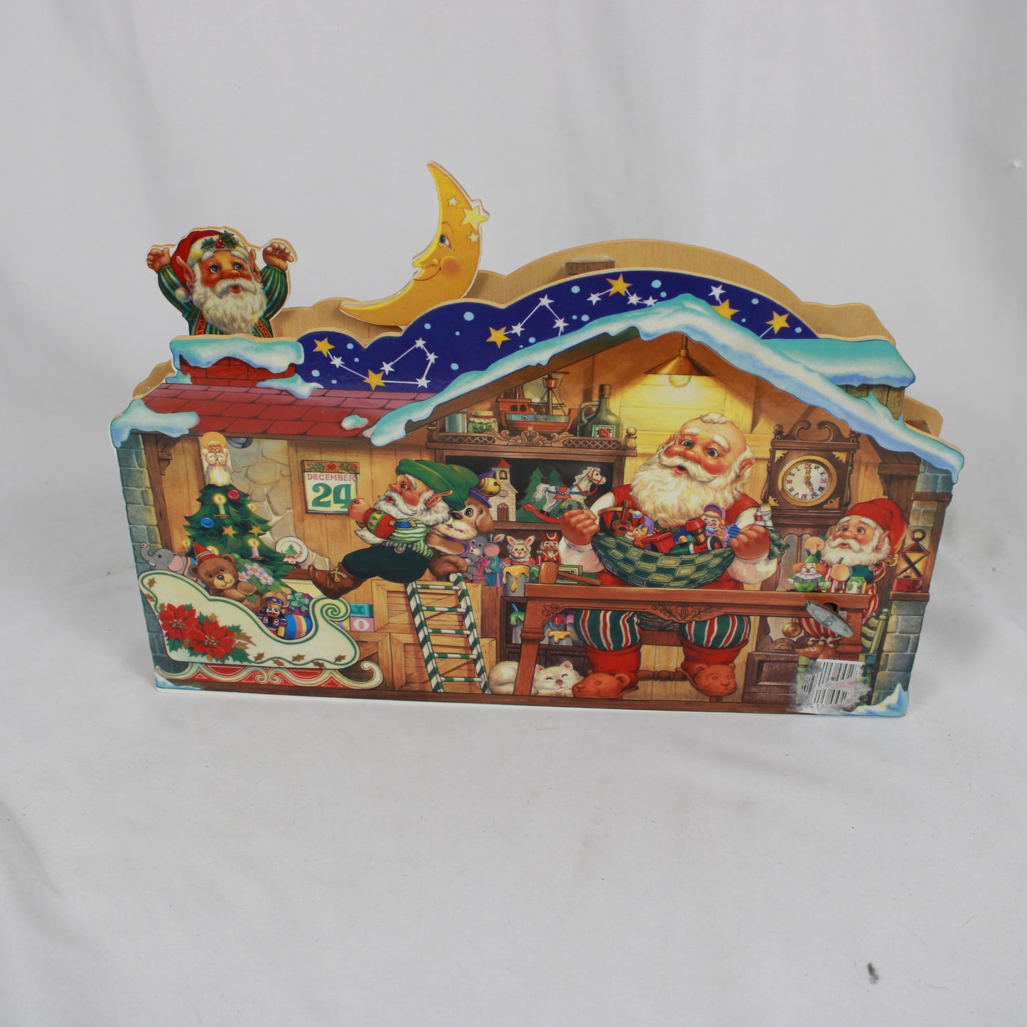 1994 San Francisco Music Box Co 3D Santa's Workshop Animated Wooden Music Box