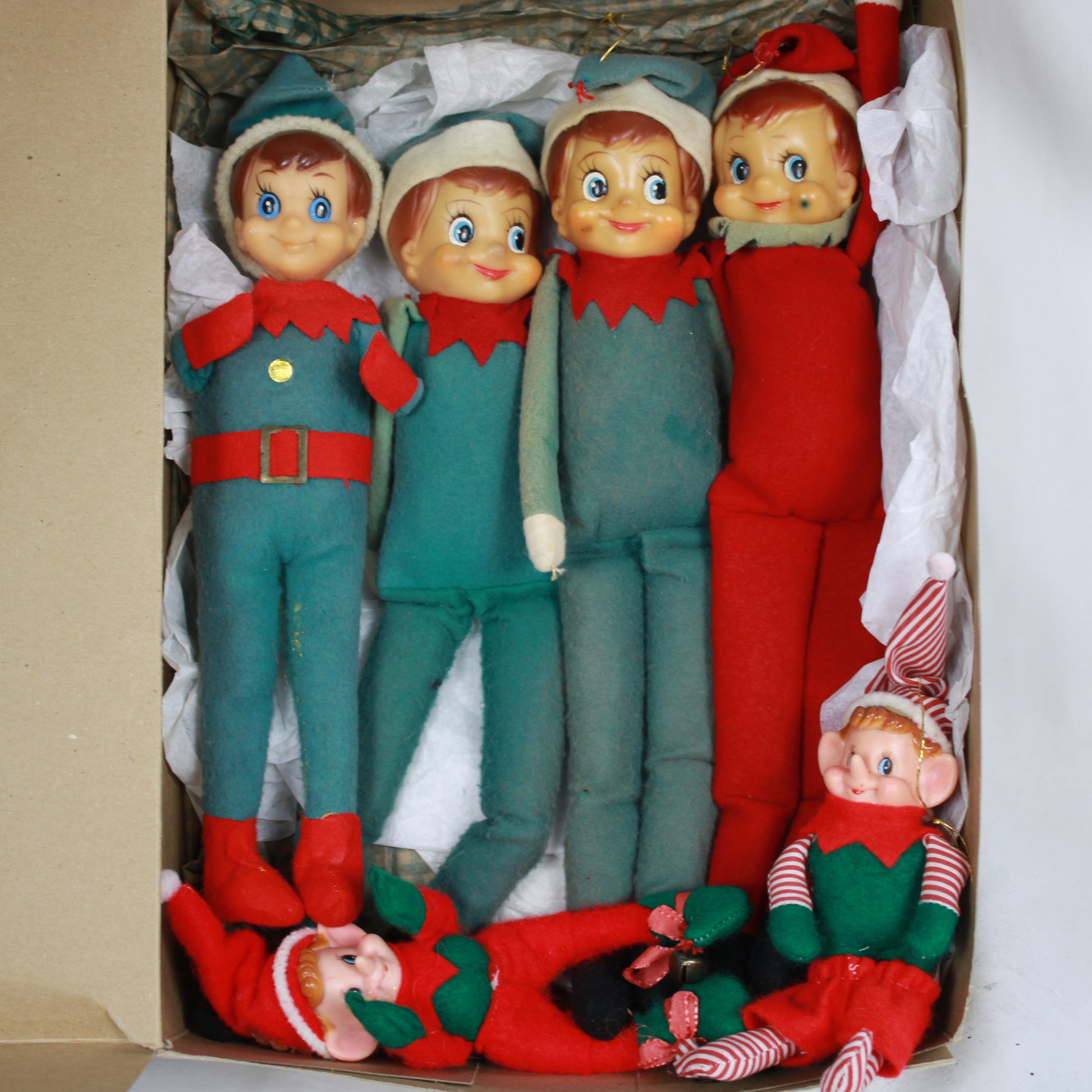Vintage 1950s 1960s Felt Pixie Elf Christmas Ornaments