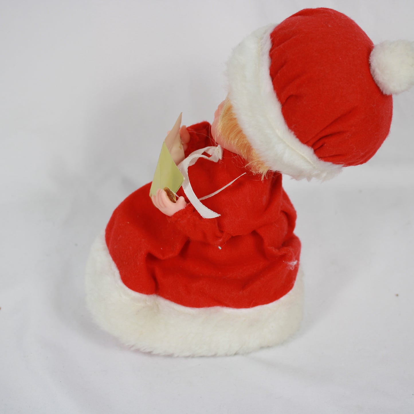 Vintage Christmas Caroler Doll Big Eye Blonde Girl Red Velvet Dress