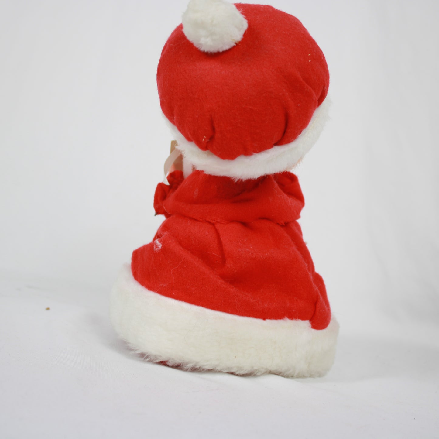 Vintage Christmas Caroler Doll Big Eye Blonde Girl Red Velvet Dress