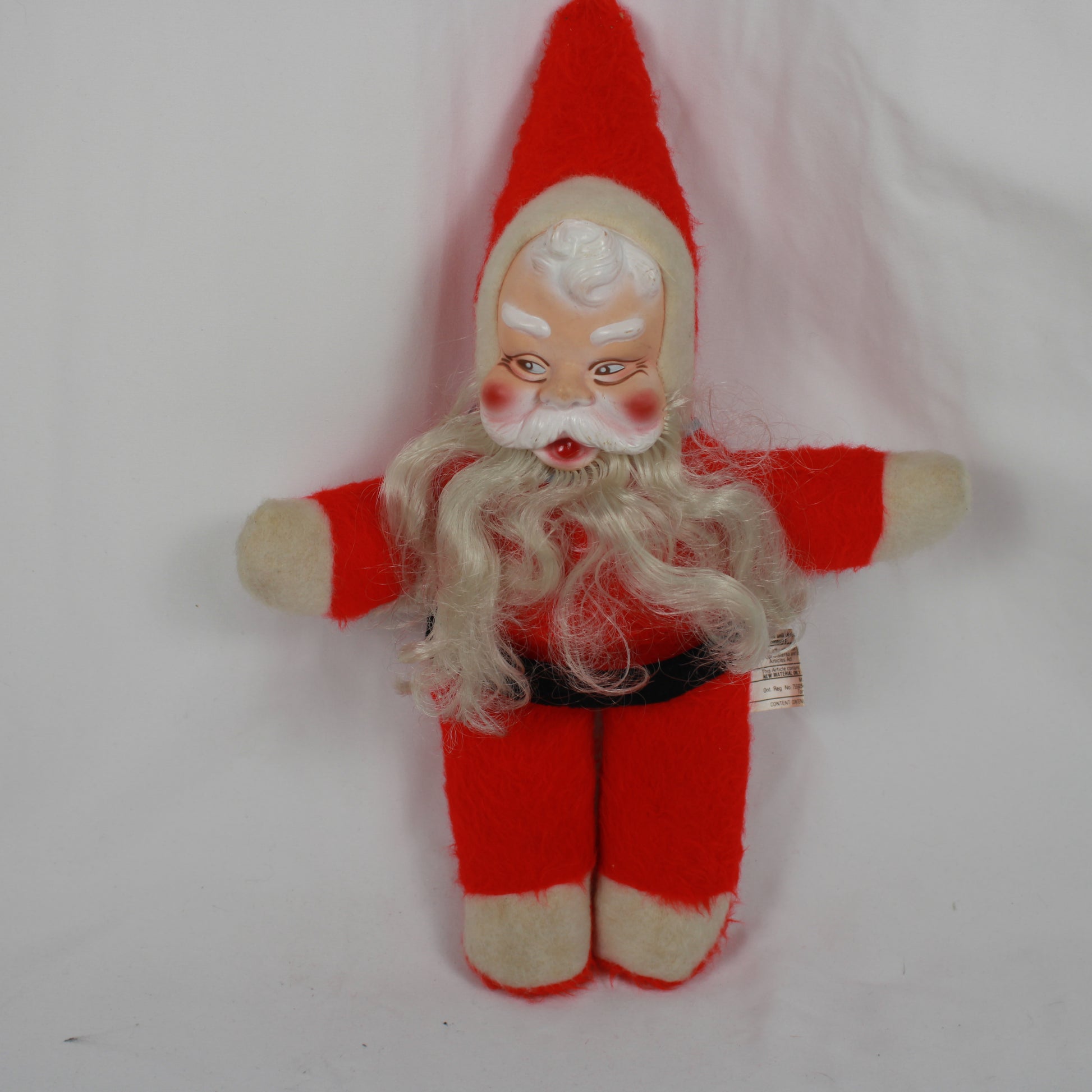 Vintage Mid-Century Plush Santa Claus Doll with Rubber Face