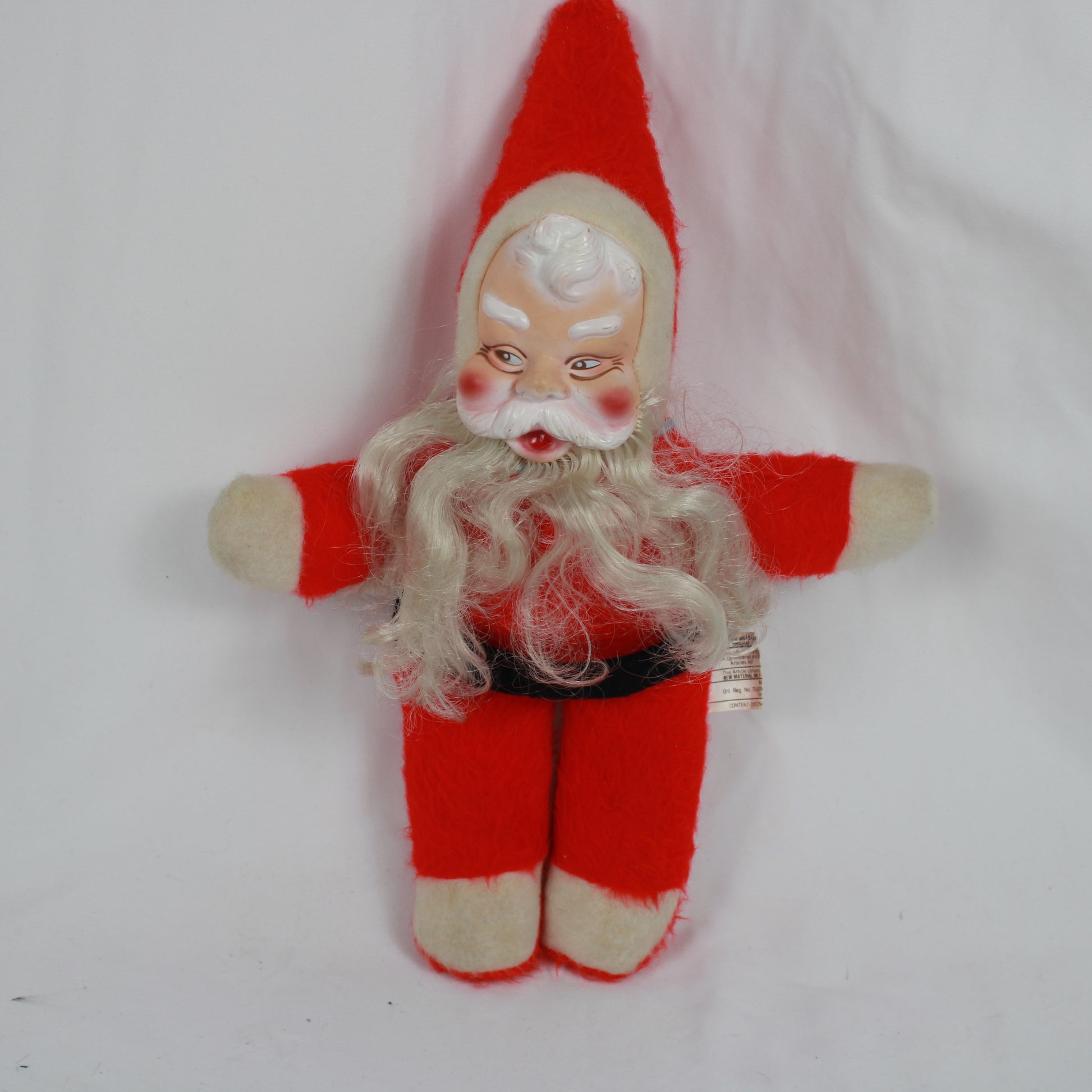 Vintage Mid-Century Plush Santa Claus Doll with Rubber Face