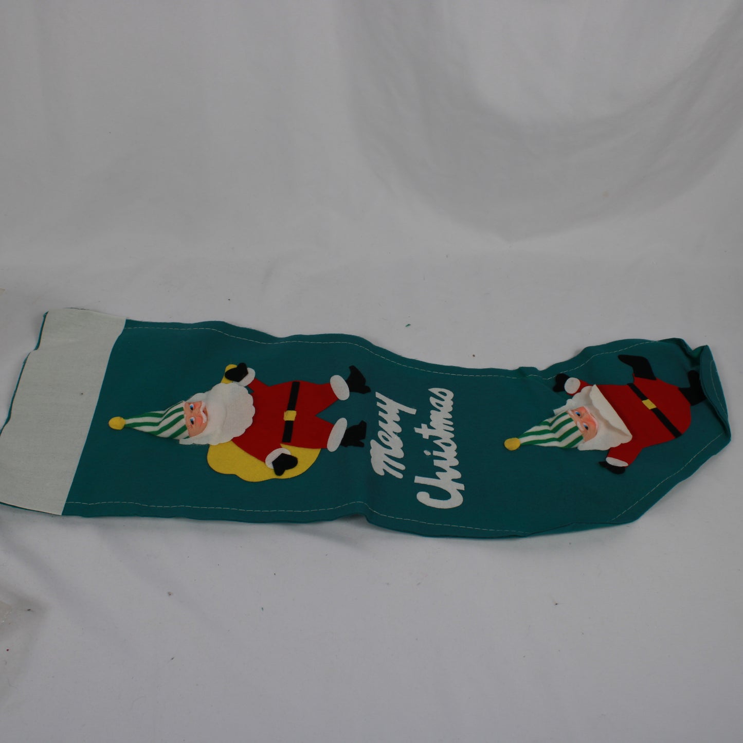 Vintage Mid-Century Green Felt Merry Christmas Stocking Made in Japan