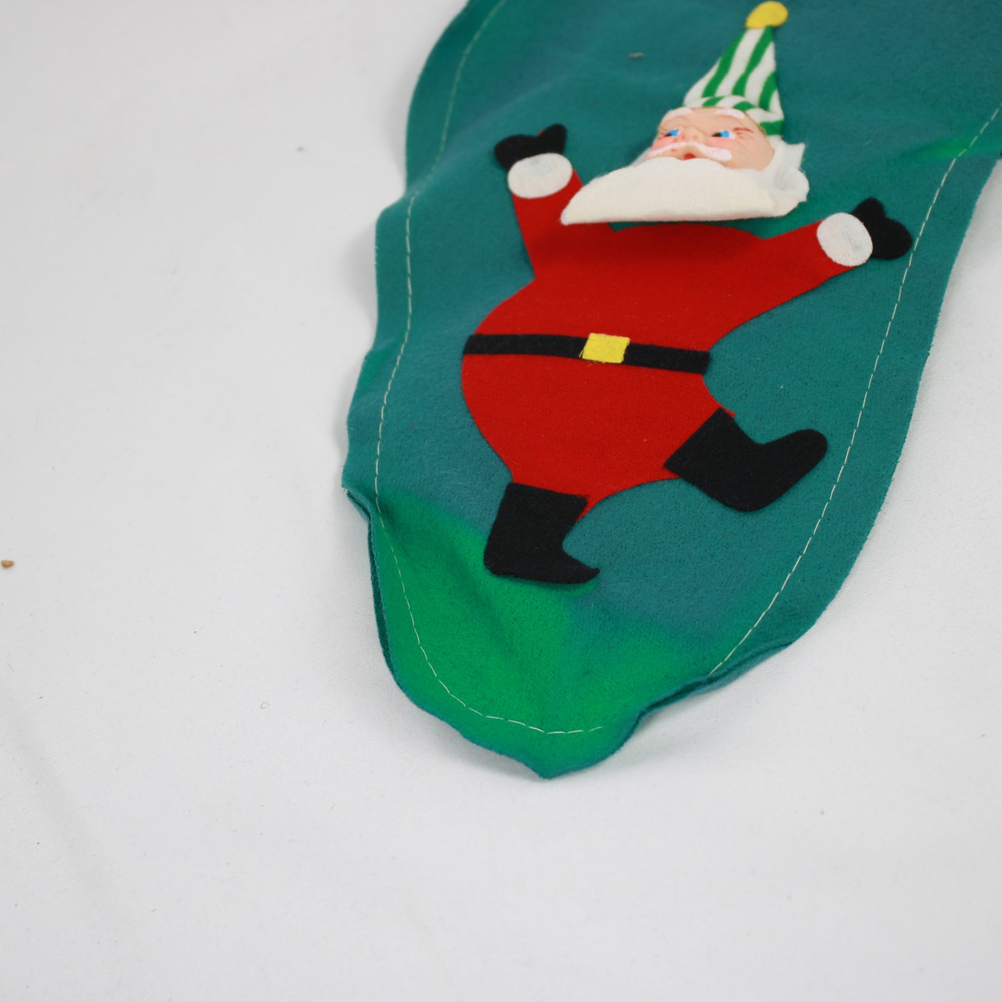 Vintage Mid-Century Green Felt Merry Christmas Stocking Made in Japan