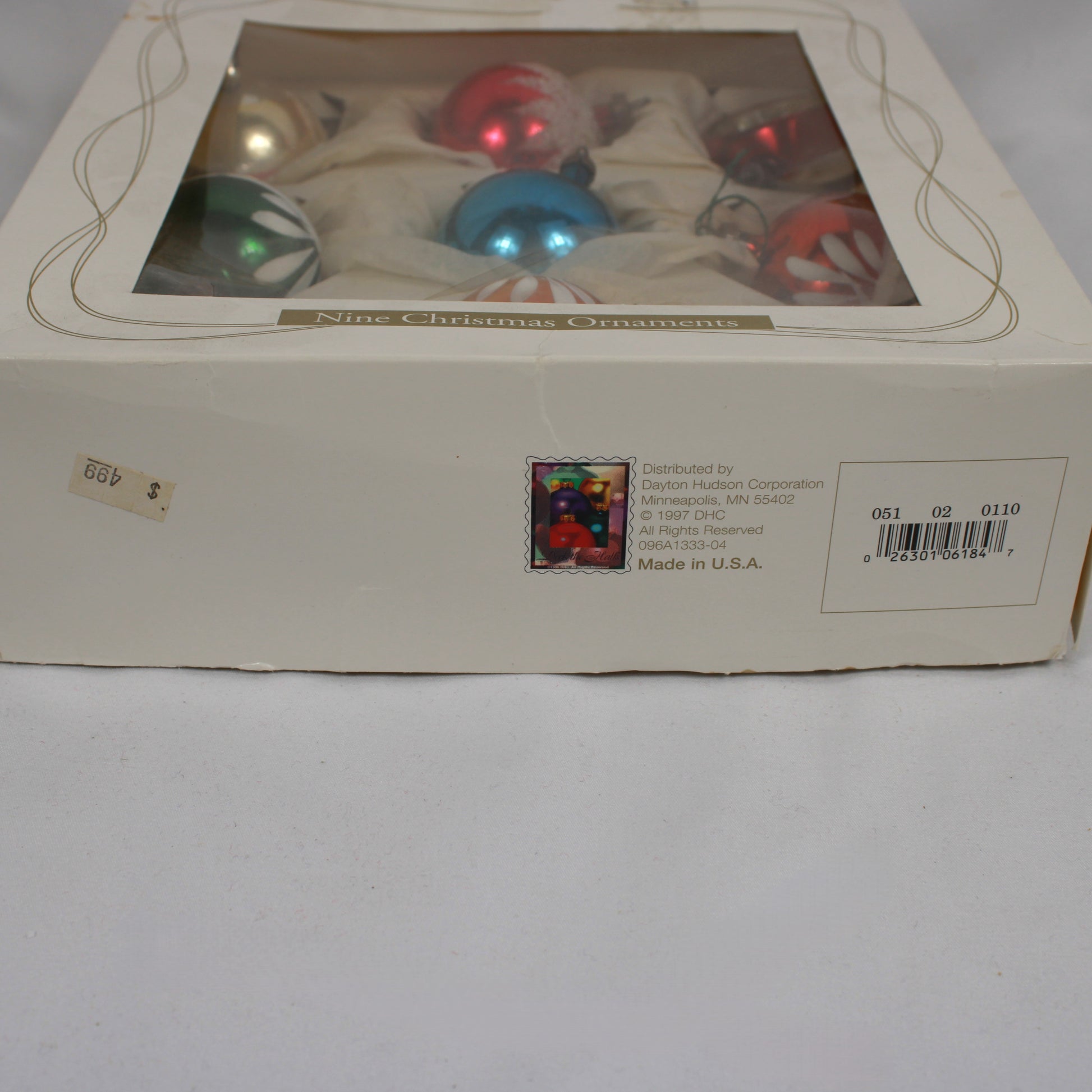 Vintage 1997 Dayton Hudson Glass Christmas Ornaments Set of 9