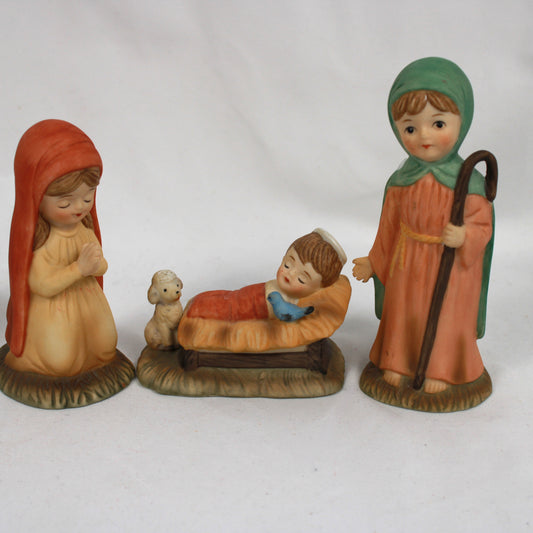 Vintage 1986 Lefton China Hand Painted Nativity Pieces #02049 Set of 3